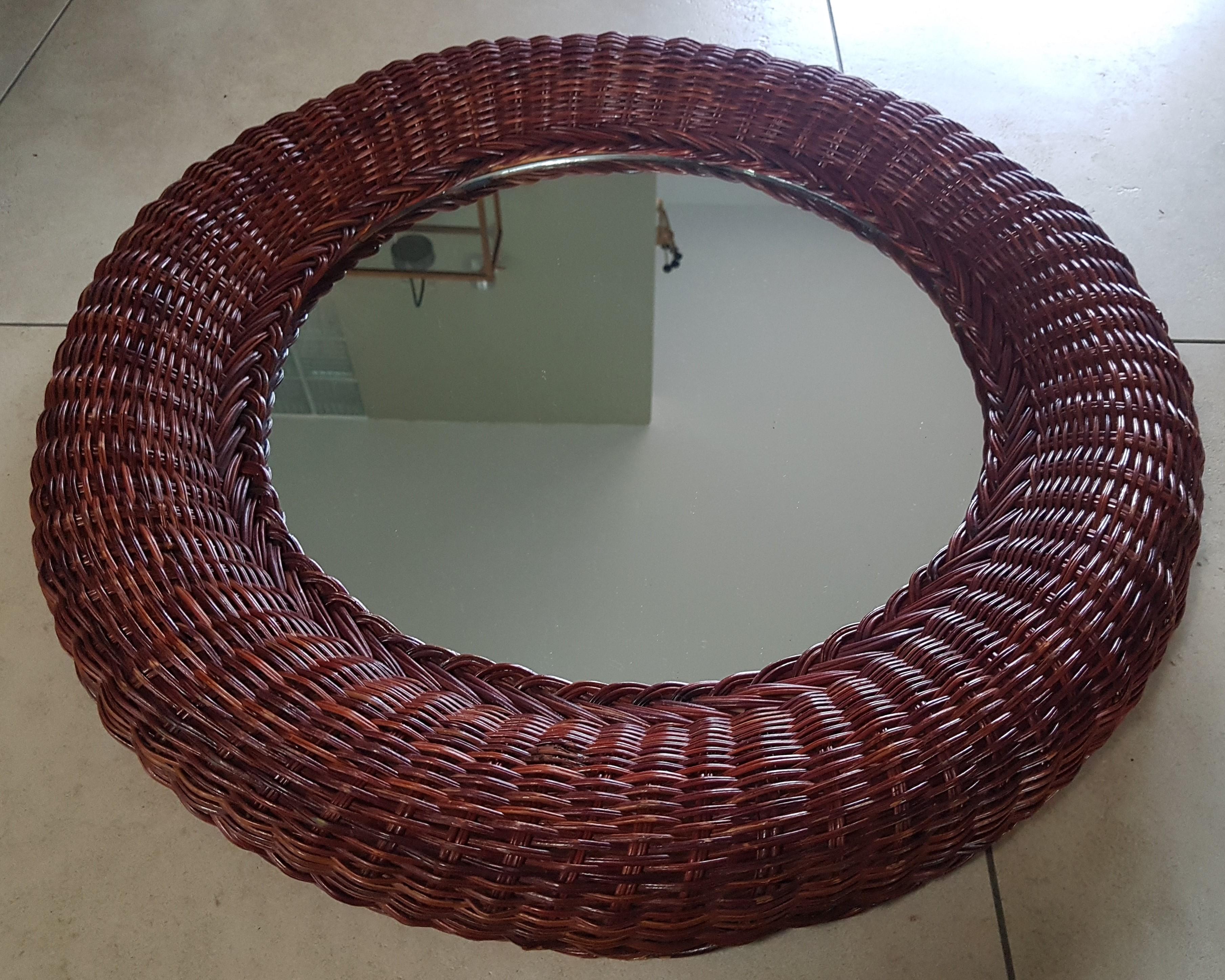 Mid-Century Wall Mirror Rattan Bamboo, Italy 1960s For Sale 3
