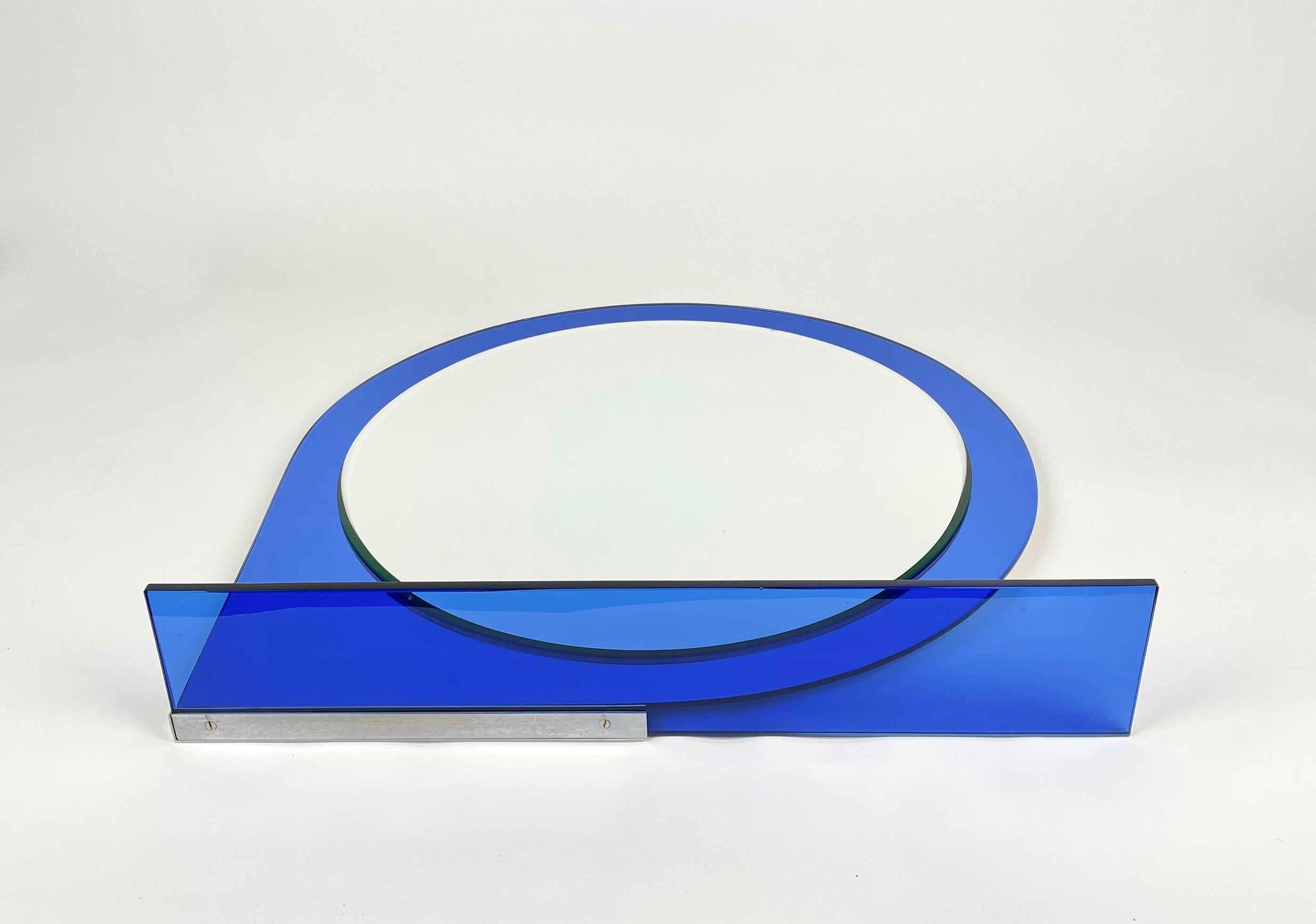 Mid-Century Wall Mirror & Shelf Blue by Sena Cristal, 1970s For Sale 3