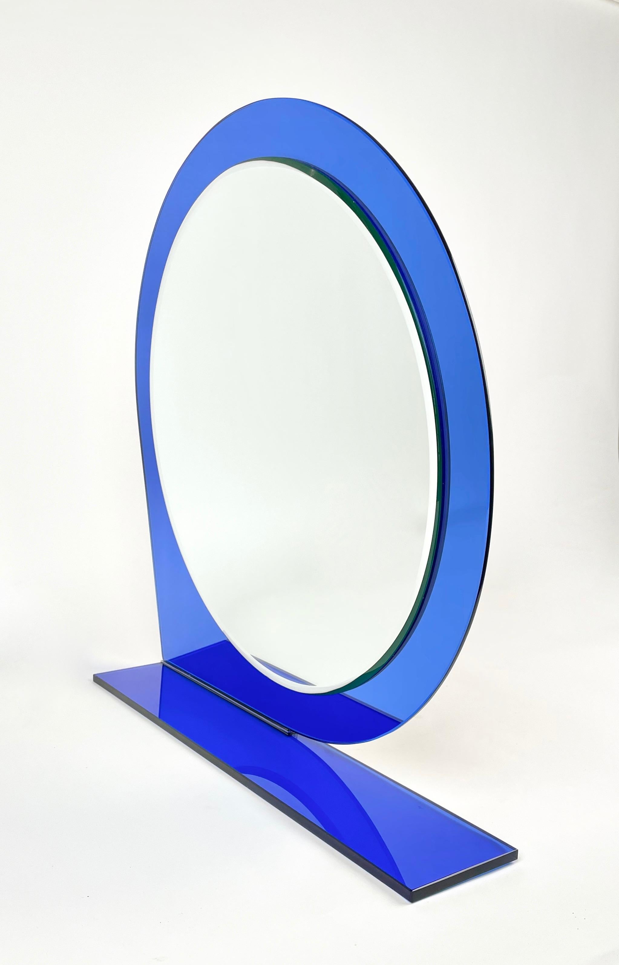 Mid-Century Wall Mirror & Shelf Blue by Sena Cristal, 1970s In Good Condition For Sale In Rome, IT