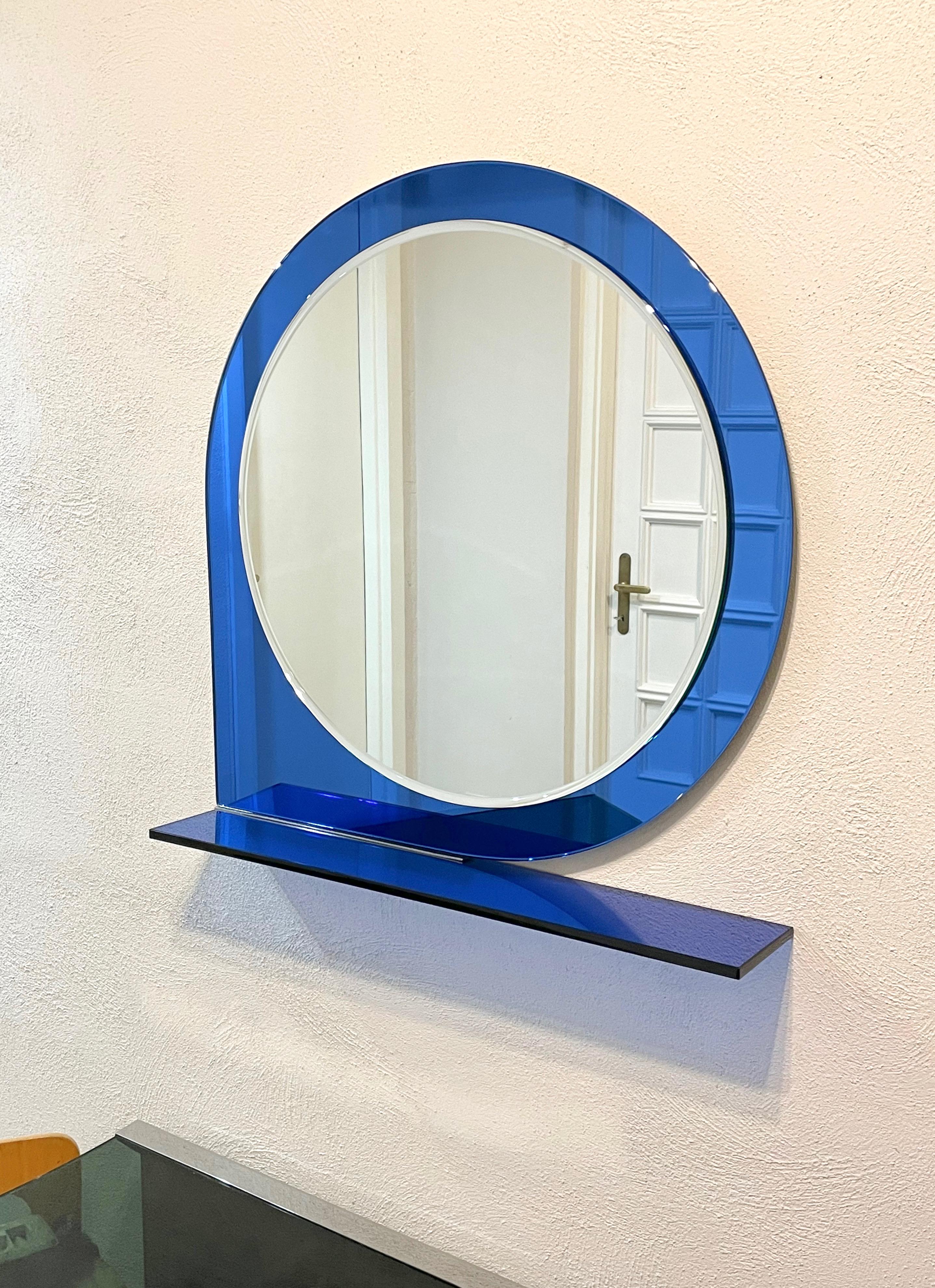Mid-Century Wall Mirror & Shelf Blue by Sena Cristal, 1970s For Sale 1