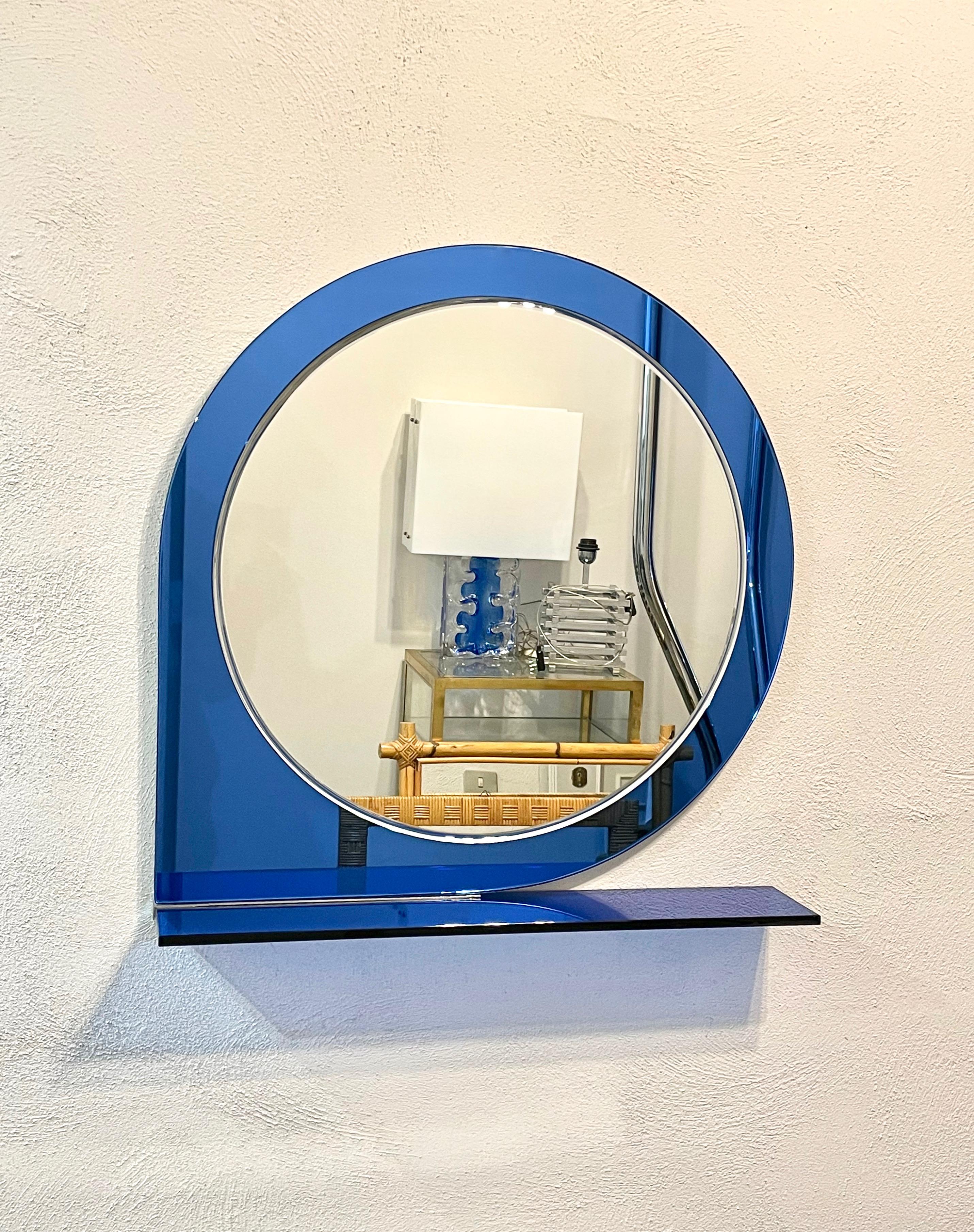 Mid-Century Wall Mirror & Shelf Blue by Sena Cristal, 1970s For Sale 2