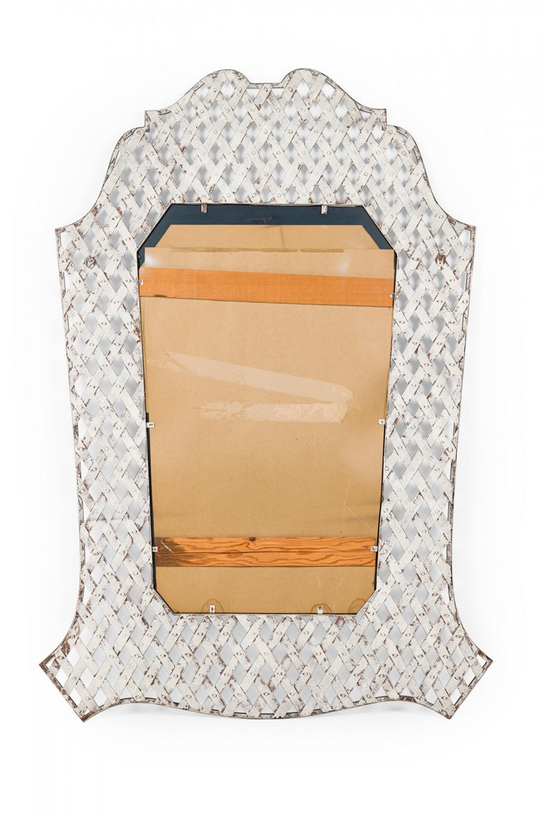 MidCentury Wall Mirror with Black Metal Lattice Frame and Gilt Detailing For Sale at 1stDibs