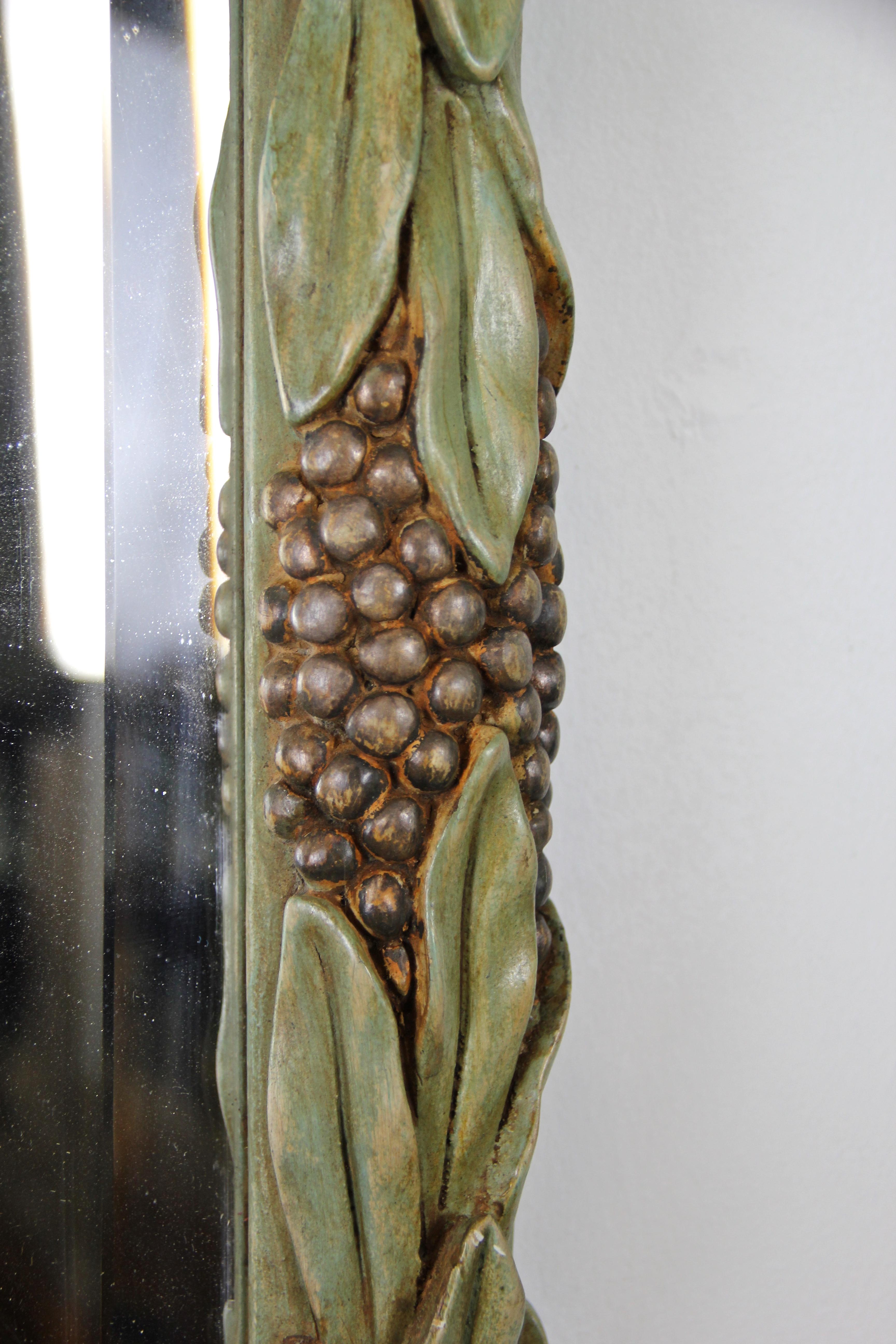 Midcentury Wall Mirror with Eucalyptus Leaves, Italy, circa 1950 In Good Condition In Lichtenberg, AT