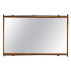 Mid-Century Wall Mirror With Metal Rod Trim