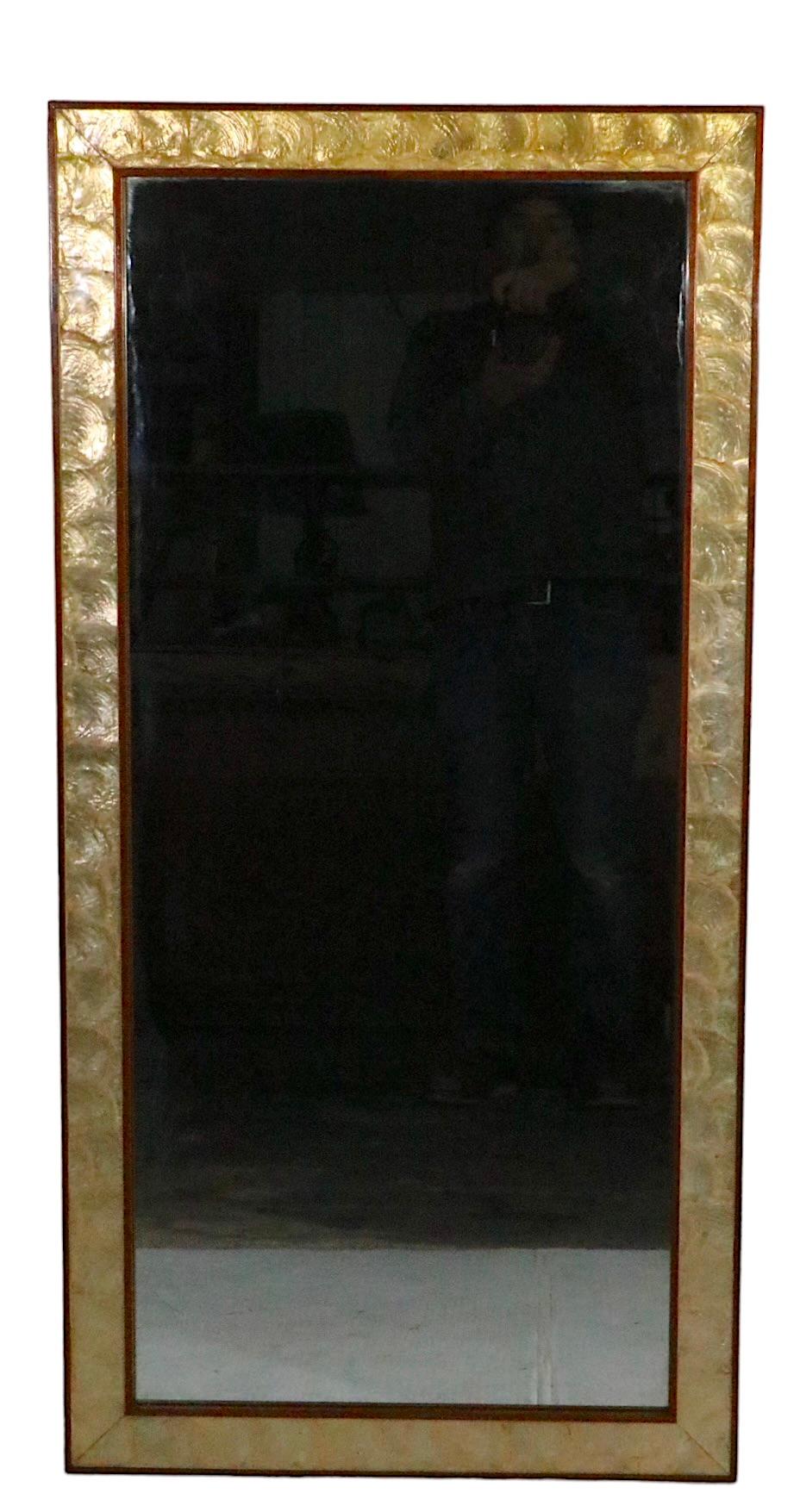 Mid Century Wall Mirror with Walnut and Capiz Shell Frame In Good Condition For Sale In New York, NY