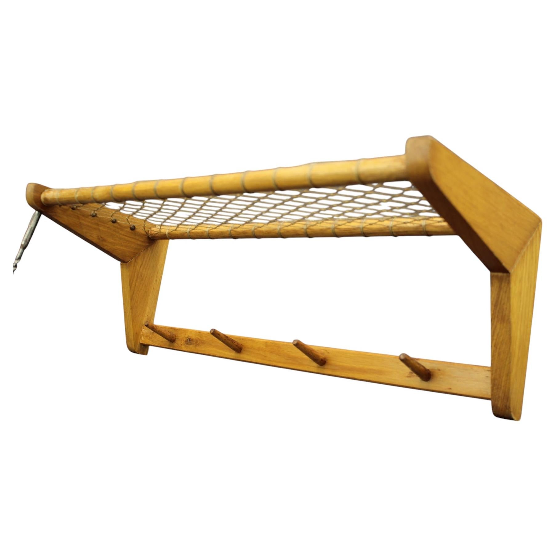 Mid-Century Wall Mounted Coat Rack and Shelf, Czechoslovakia, 1950s For Sale
