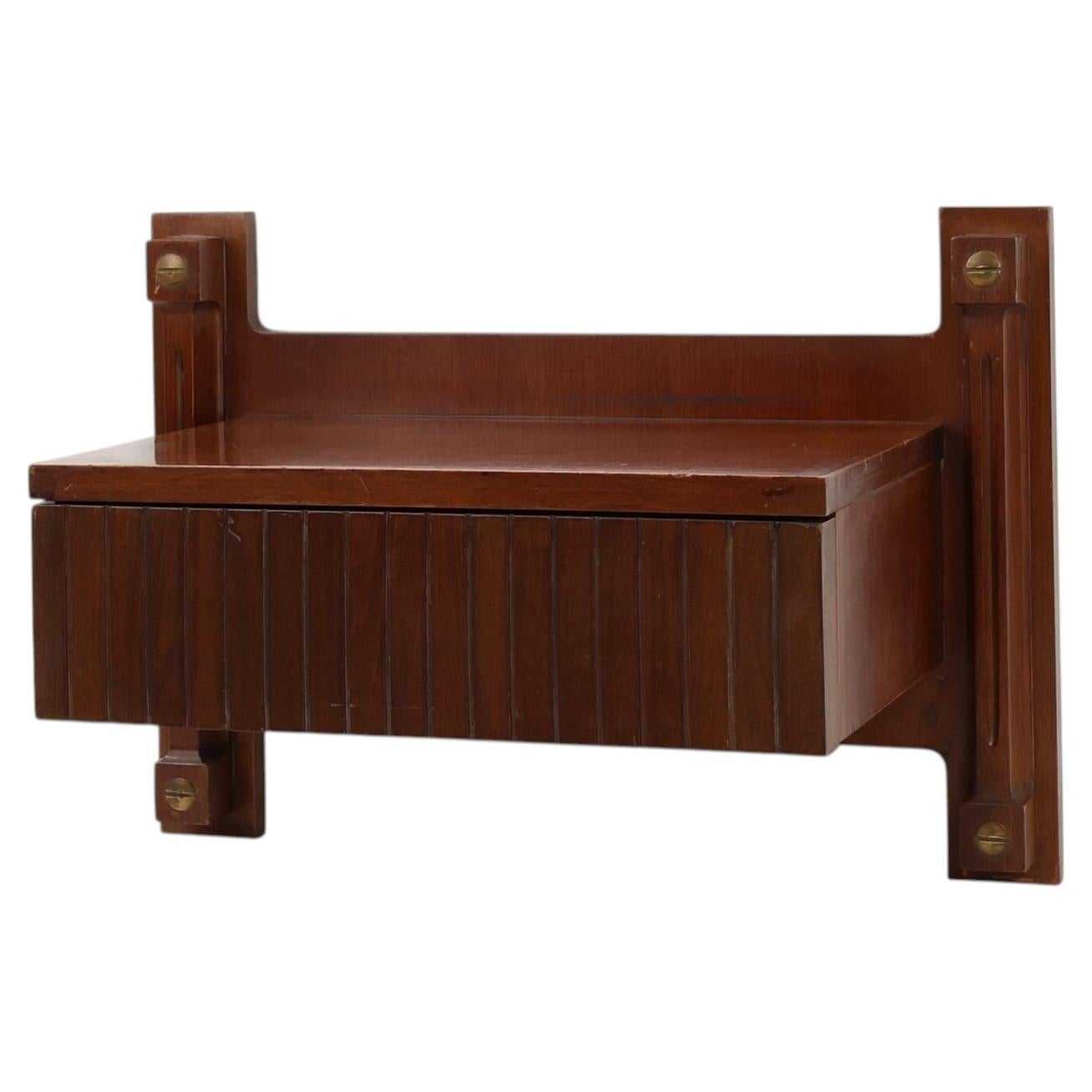 Mid-century Wall-mounted console in wood with brass details, Italy 1960s