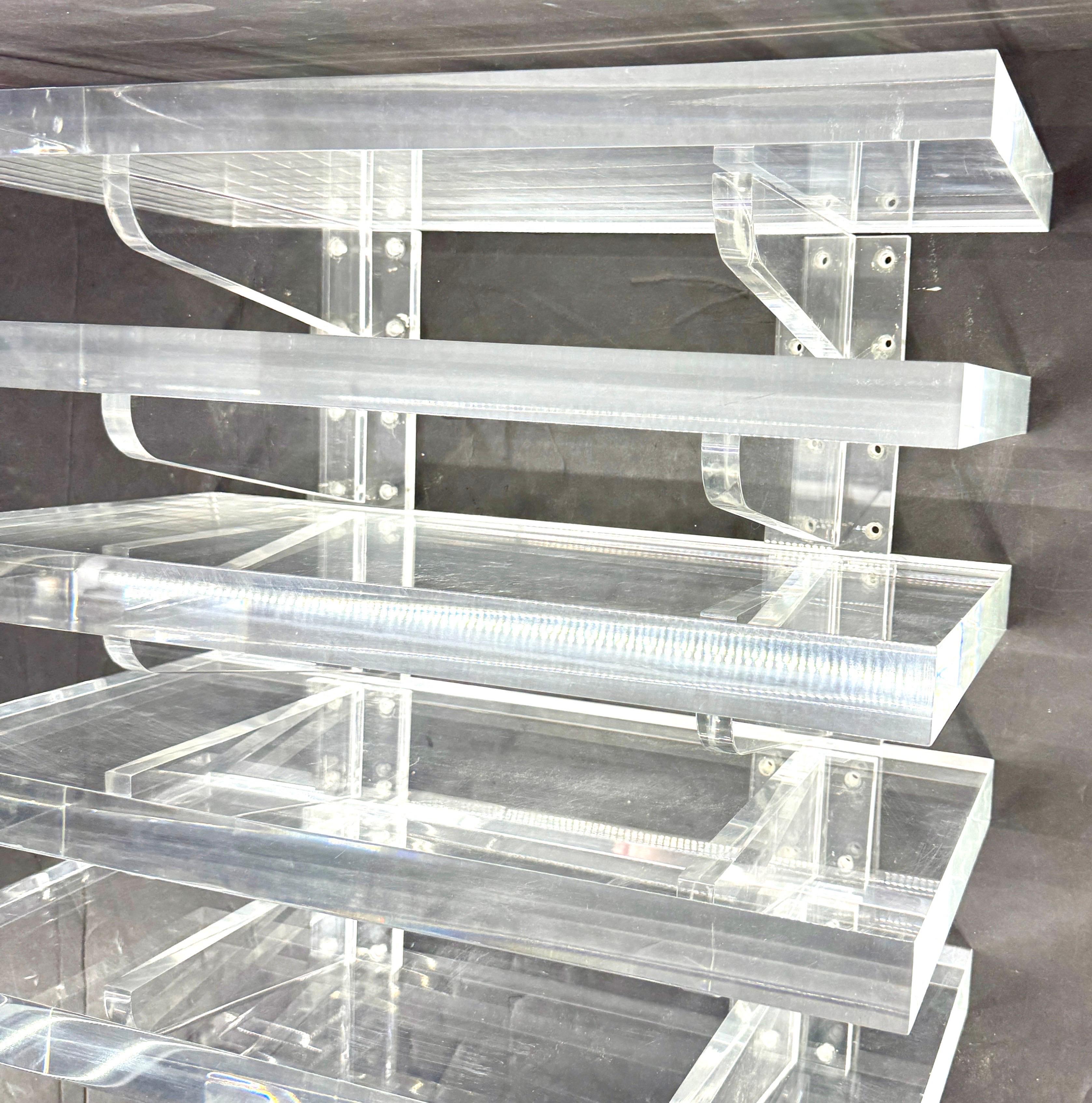 Acrylic Mid-Century Wall Mounted Floating Lucite Shelves, France 1980’s For Sale