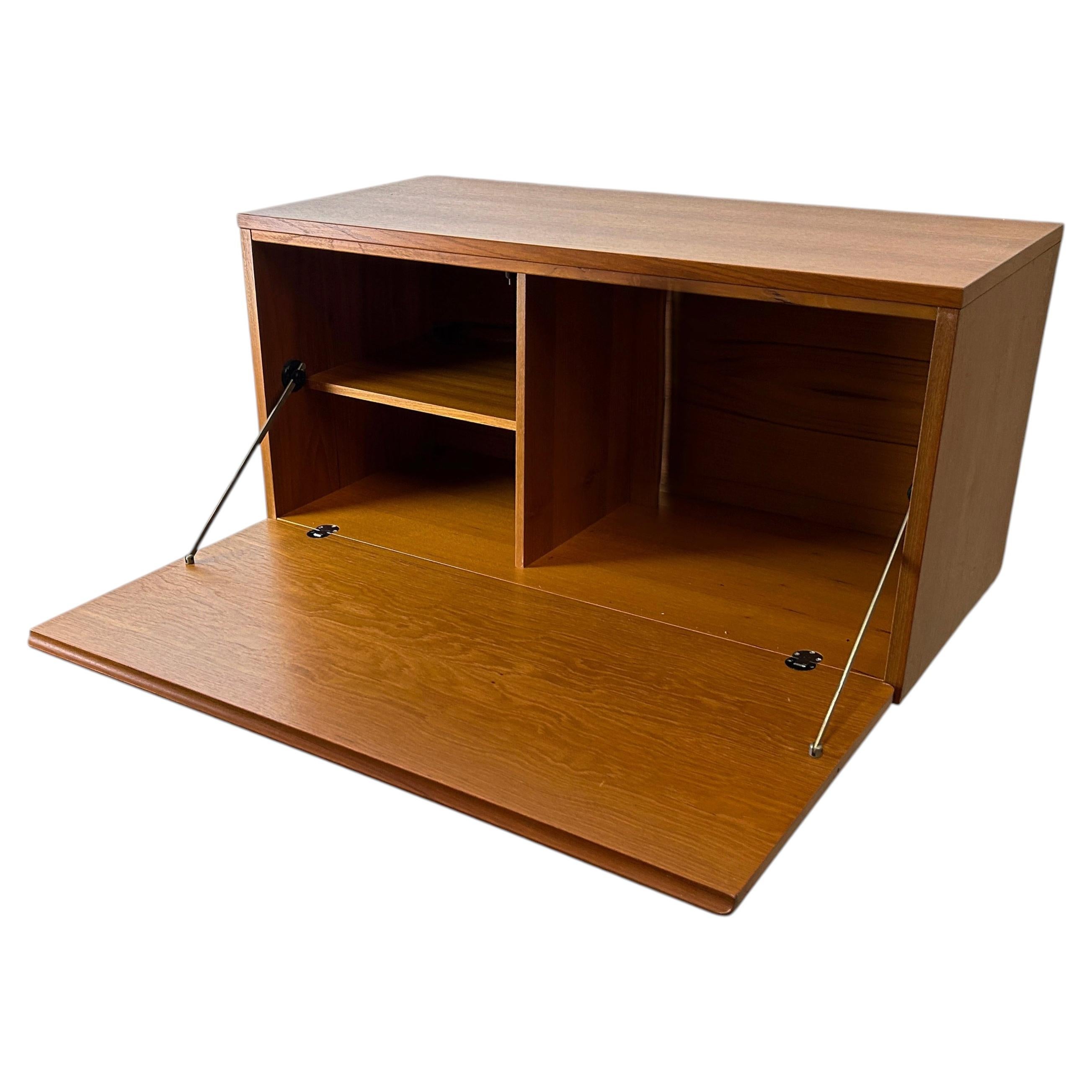 Mid-Century wall-mounted illuminated drop-front desk cabinet by Beaver & Tapley For Sale