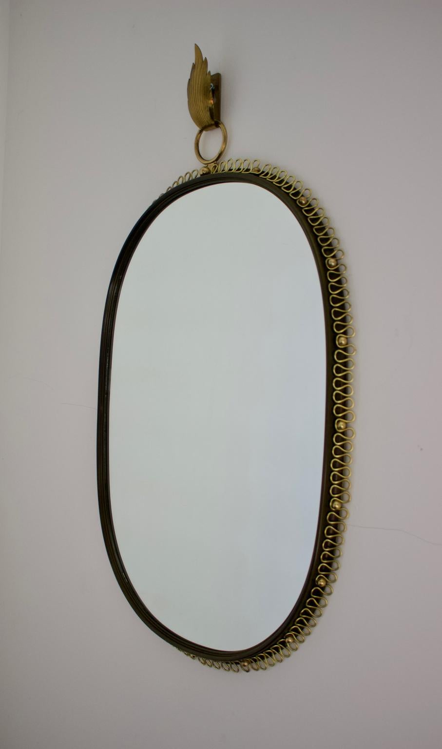 Mid-Century Modern Midcentury Wall-Mounted Mirror with Brass Loop Frame by Josef Frank, Sweden