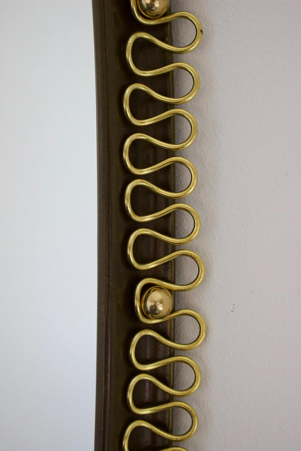 Swedish Midcentury Wall-Mounted Mirror with Brass Loop Frame by Josef Frank, Sweden