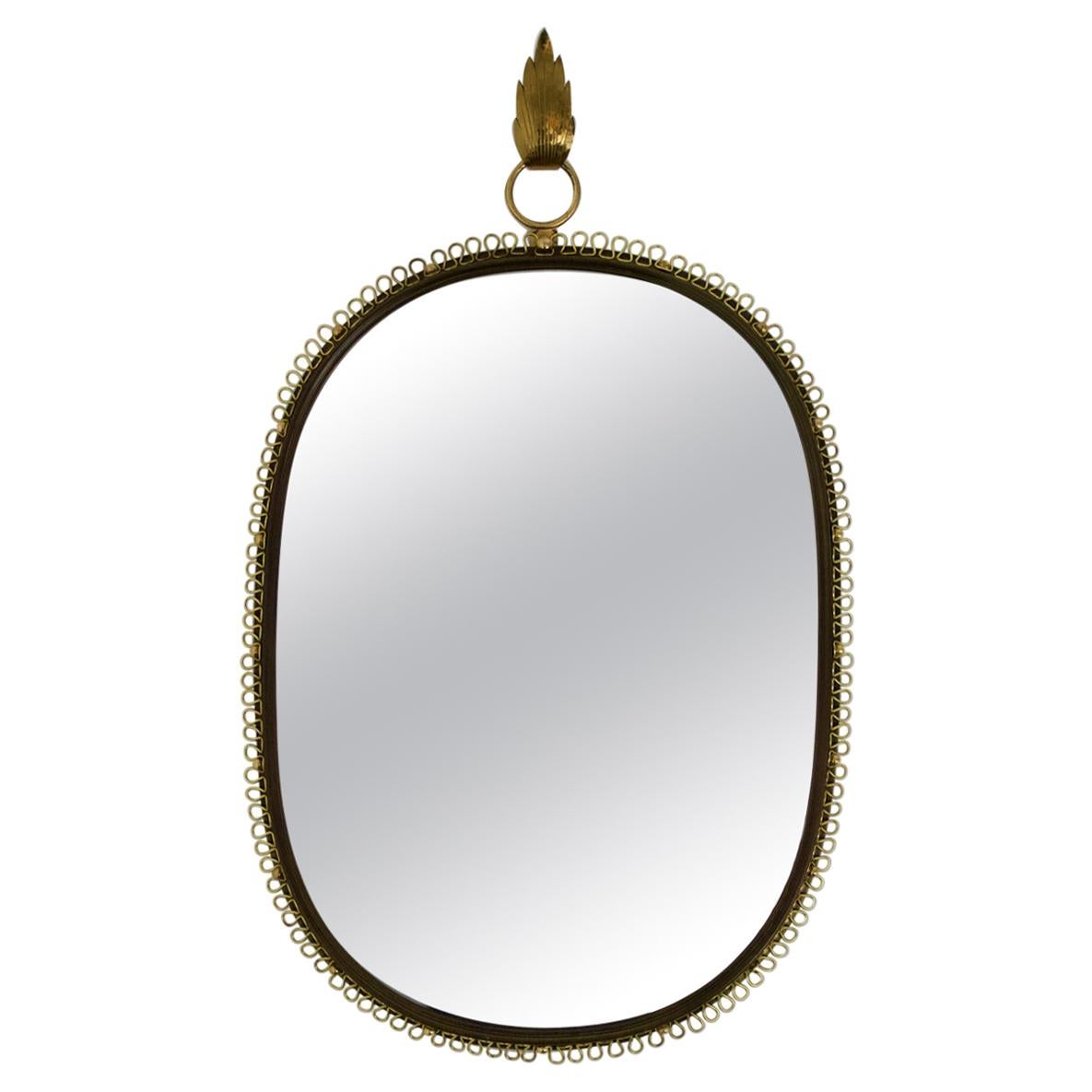 Midcentury Wall-Mounted Mirror with Brass Loop Frame by Josef Frank, Sweden
