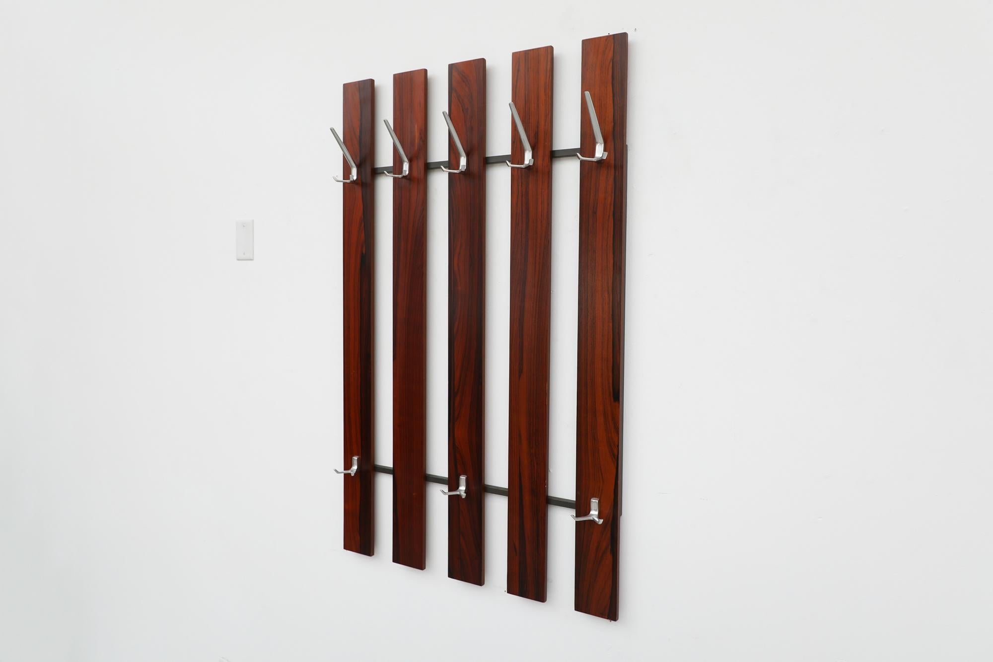 Mid-Century Modern Mid-Century Wall Mounted Rosewood Coat Rack For Sale
