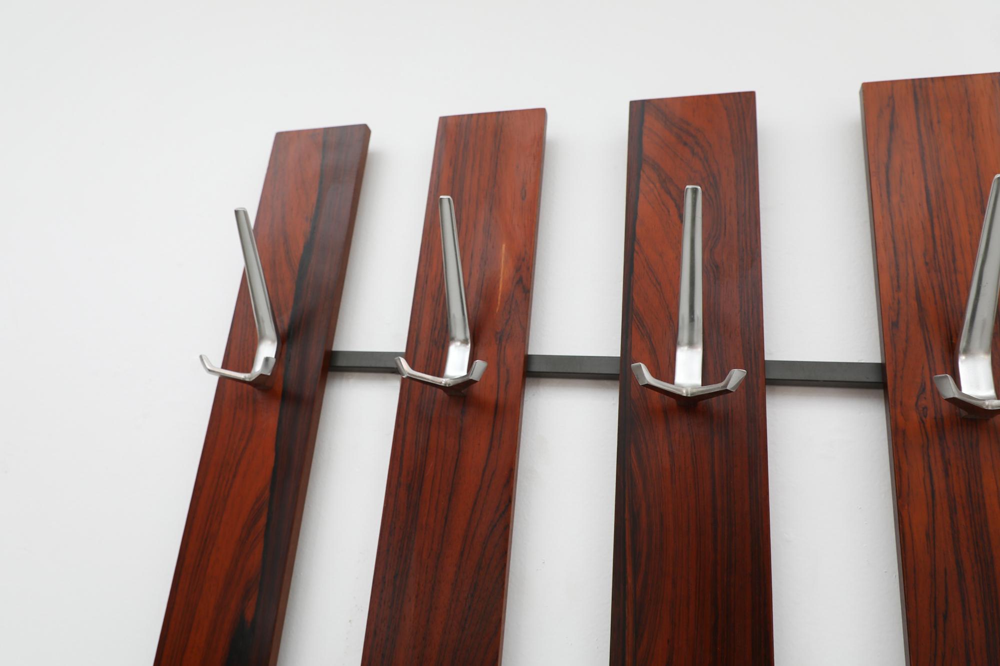 Dutch Mid-Century Wall Mounted Rosewood Coat Rack For Sale