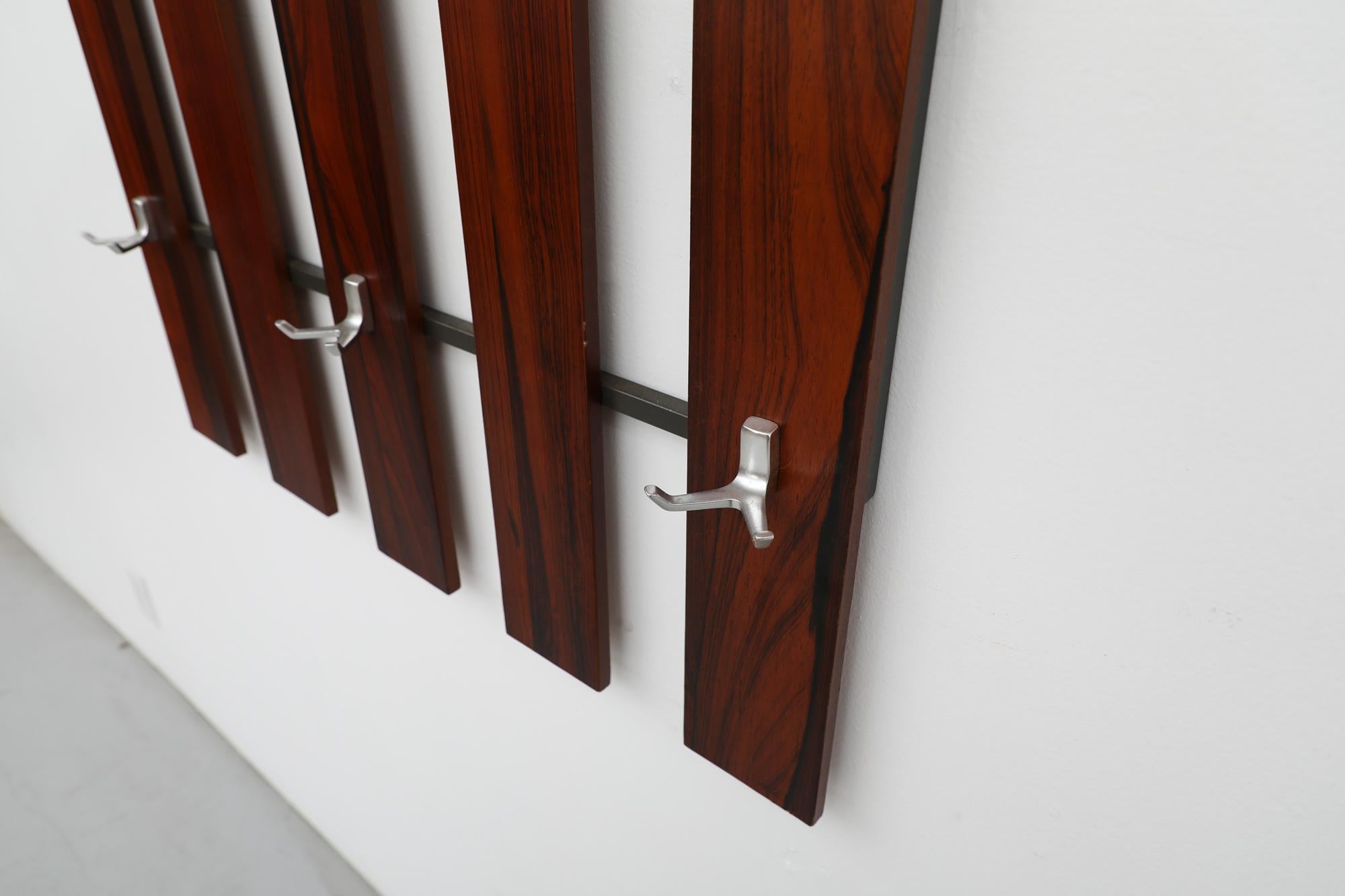 Dutch Mid-Century Rosewood Wall Mounted Coat Rack with Long Striped Woodgrain Pattern For Sale