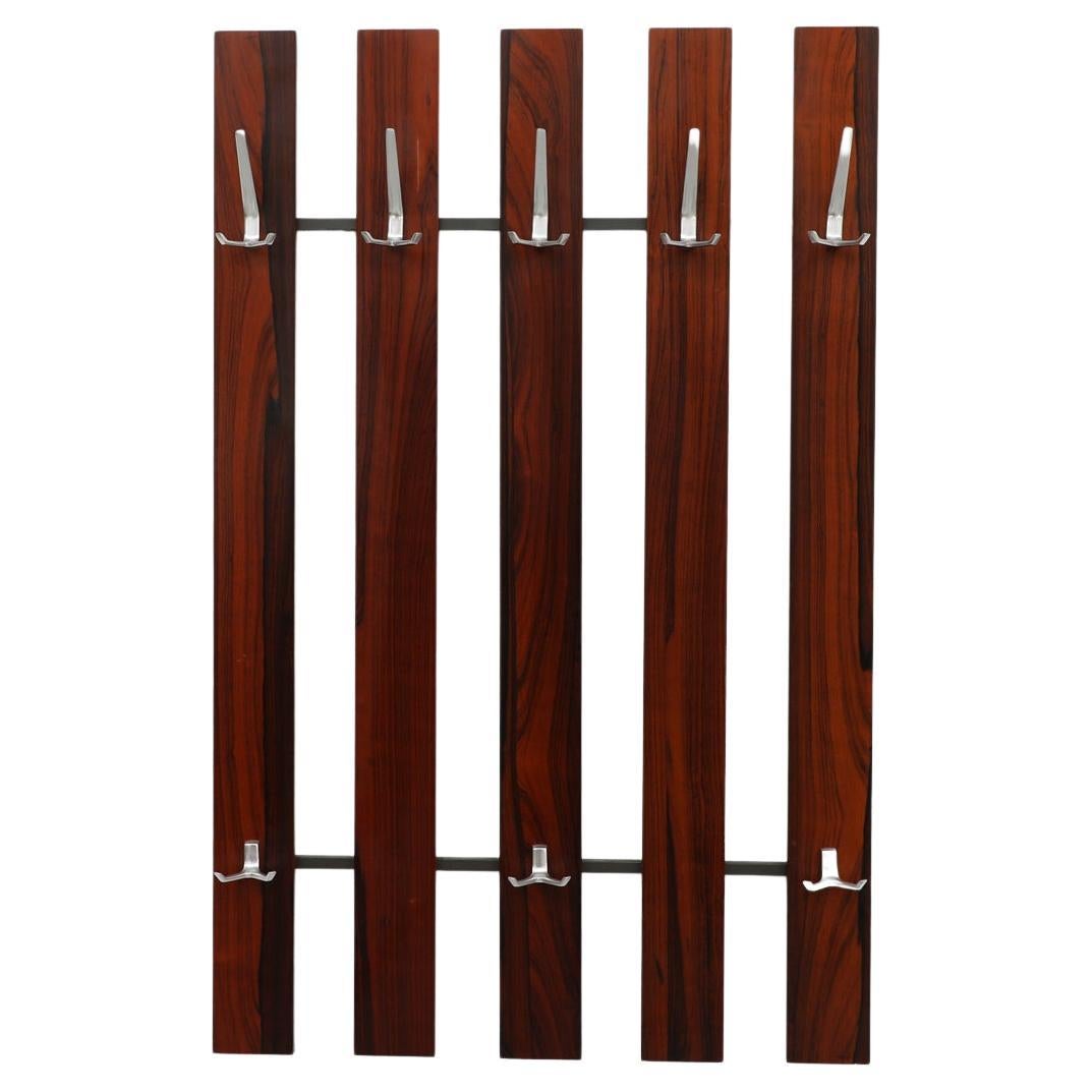 Mid-Century Rosewood Wall Mounted Coat Rack with Long Striped Woodgrain Pattern