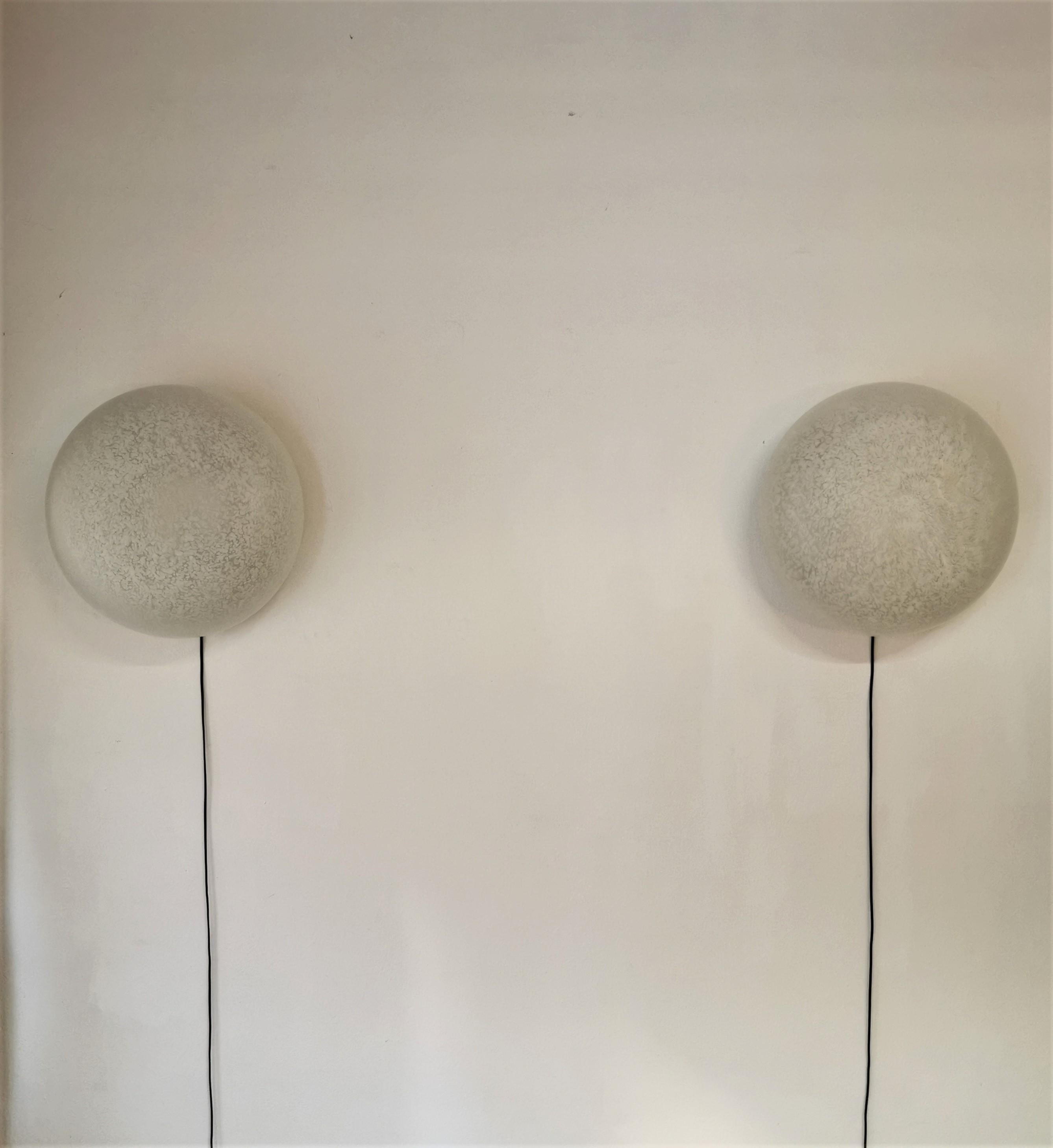 Italian Midcentury Wall Lights Sconces Flush Mount White Glass Aluminum 1970s Set of 2