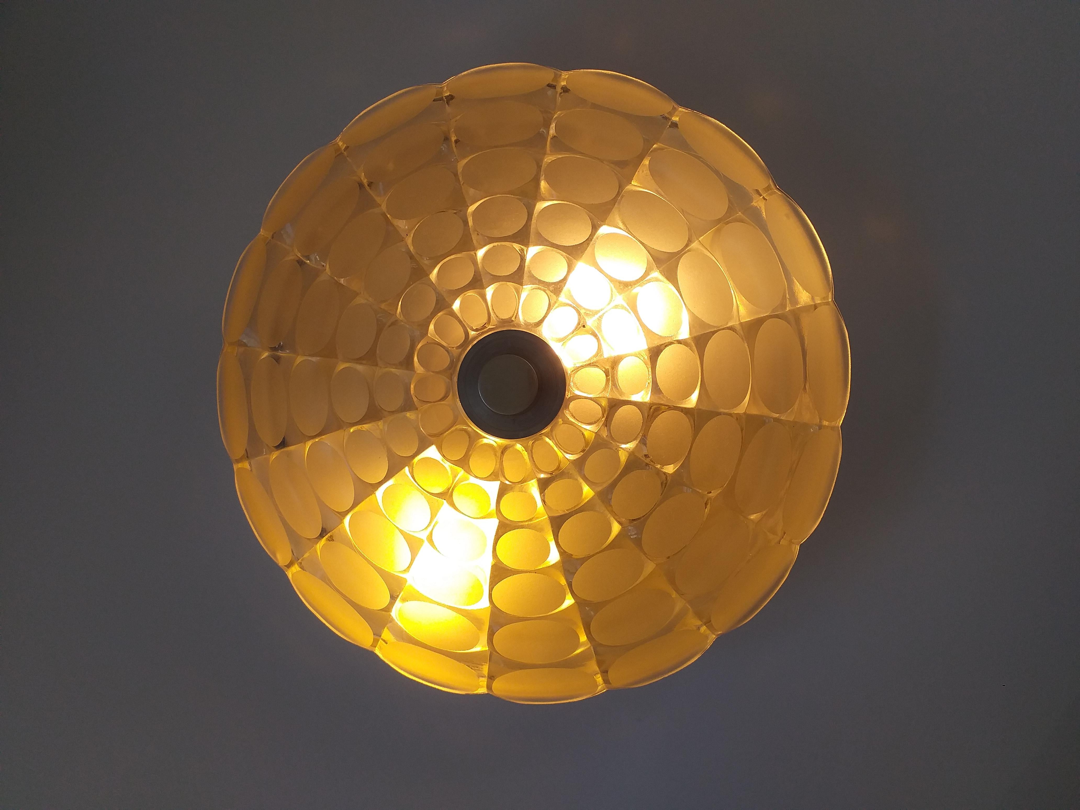 Cut Glass Mid Century Wall or Ceiling Light, Flush Mount, Austria, 1970s For Sale