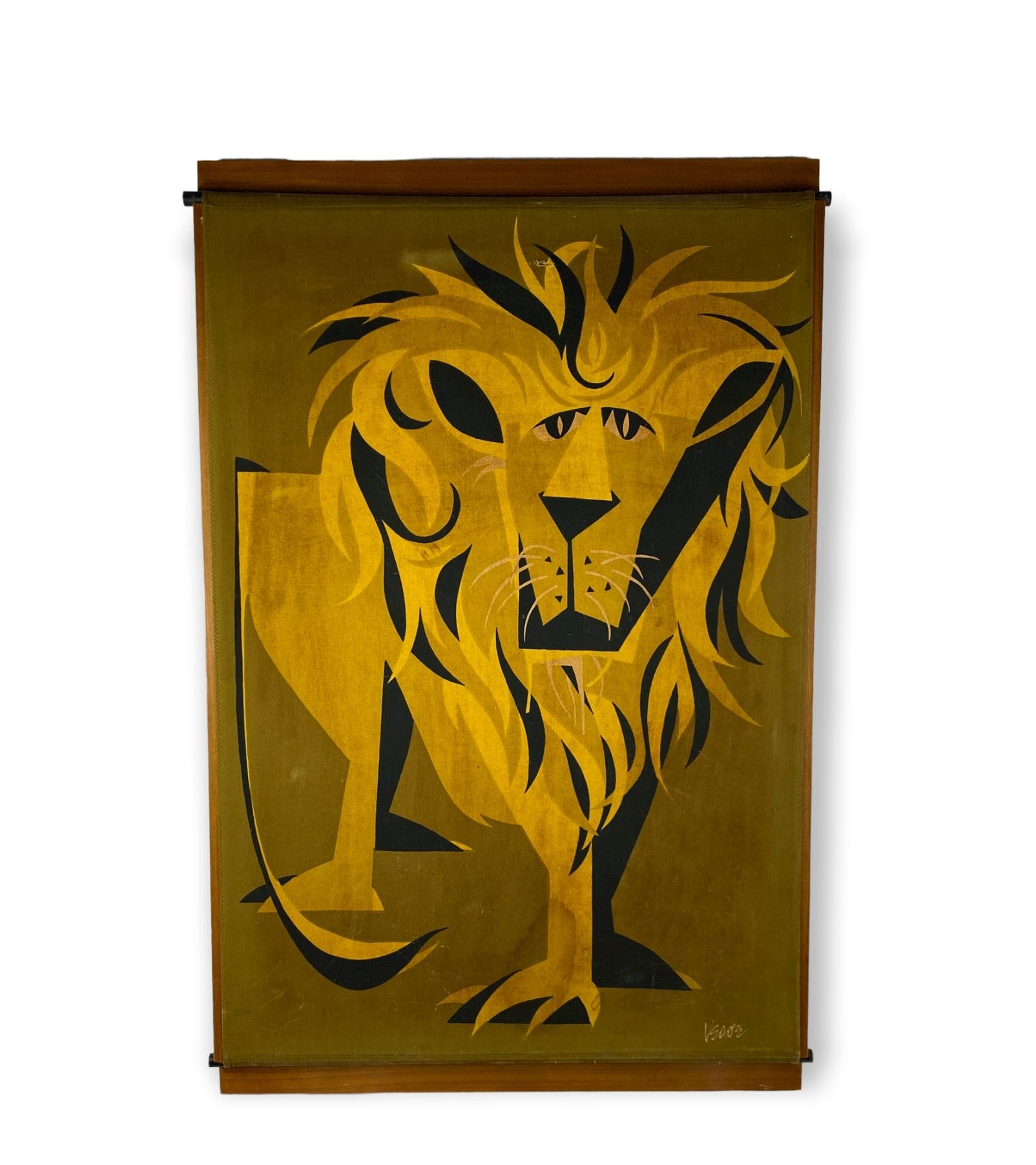 Fabric Midcentury Wall Panel, Modern Lion, Italy, 1960s For Sale