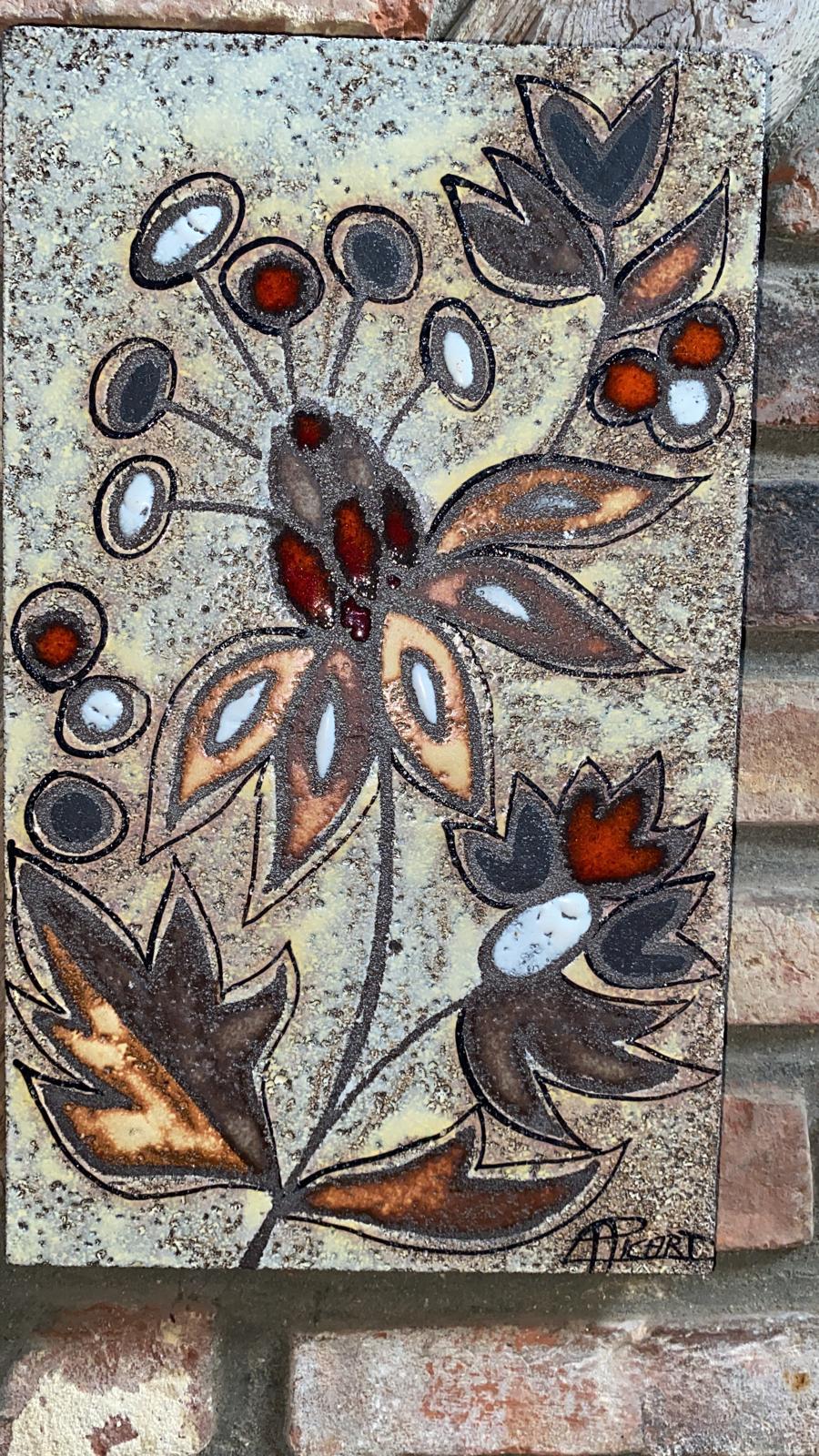 Picard Vallauris, Keramik-Wandtafel mit Blumen aus der Mitte des Jahrhunderts im Angebot 3
