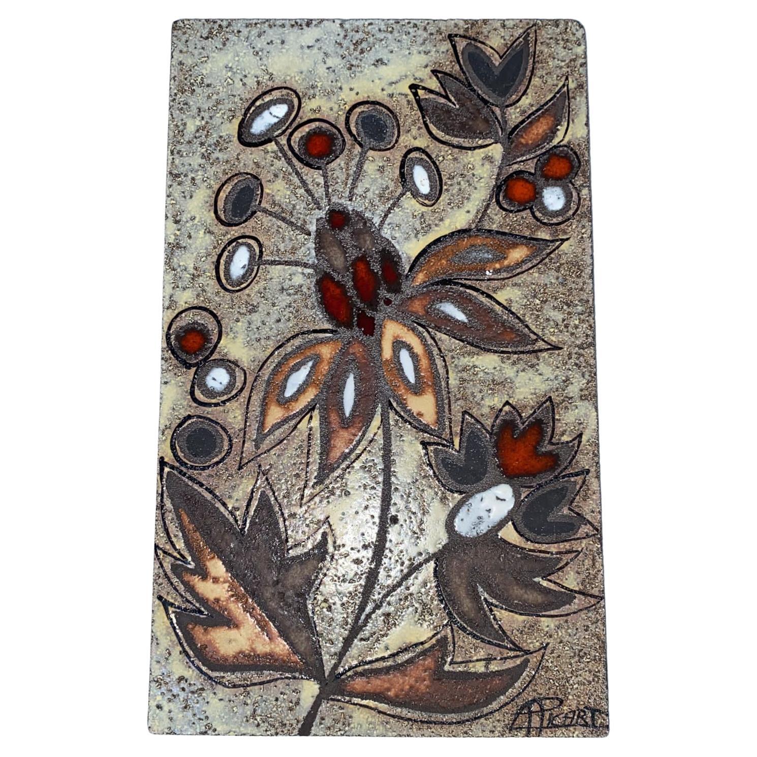 Mid-Century Ceramic Wall Plaque Flowers Picard Vallauris For Sale