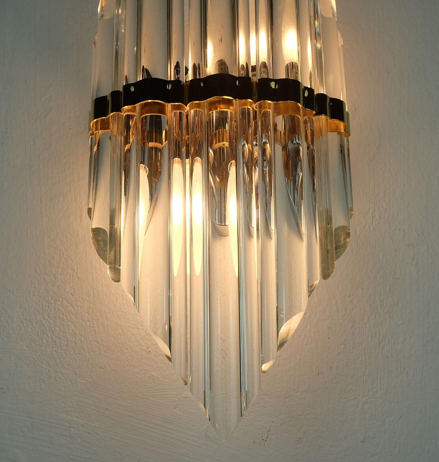 Late 20th Century mid century WALL SCONCE glass rods and metal hollywood regency style For Sale