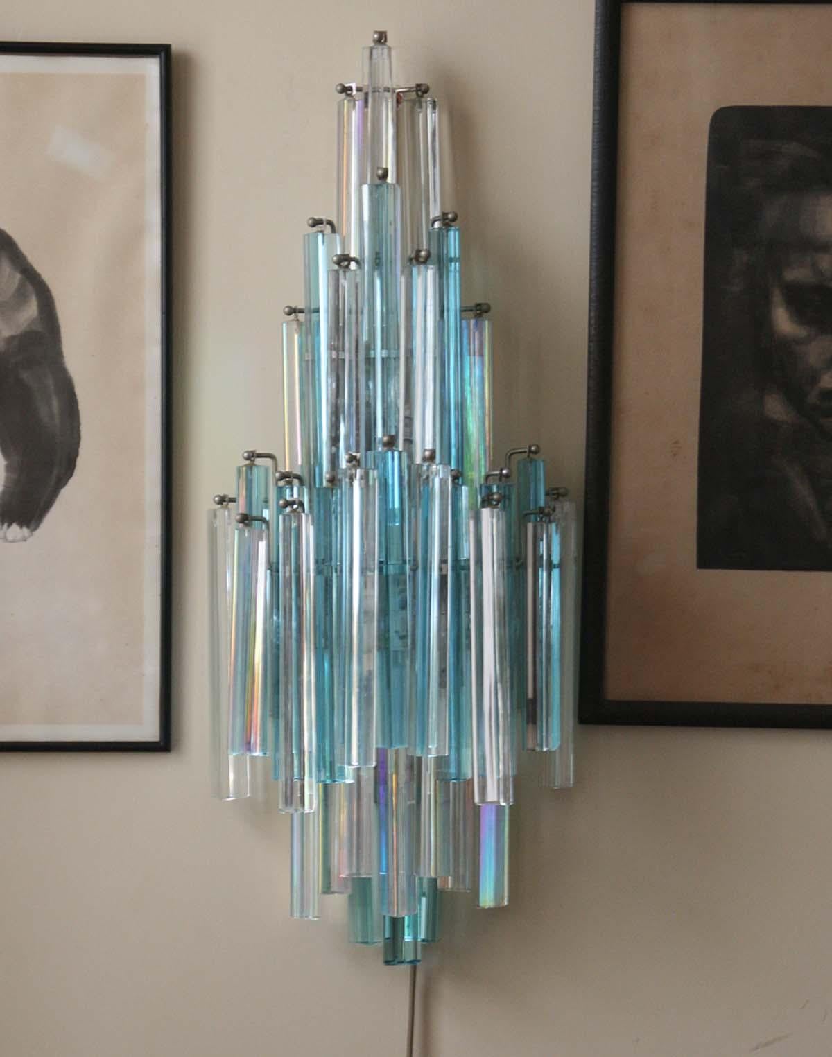 Italian Mid-Century Wall Sconce with Murano Crystal Drops by Paolo Venini