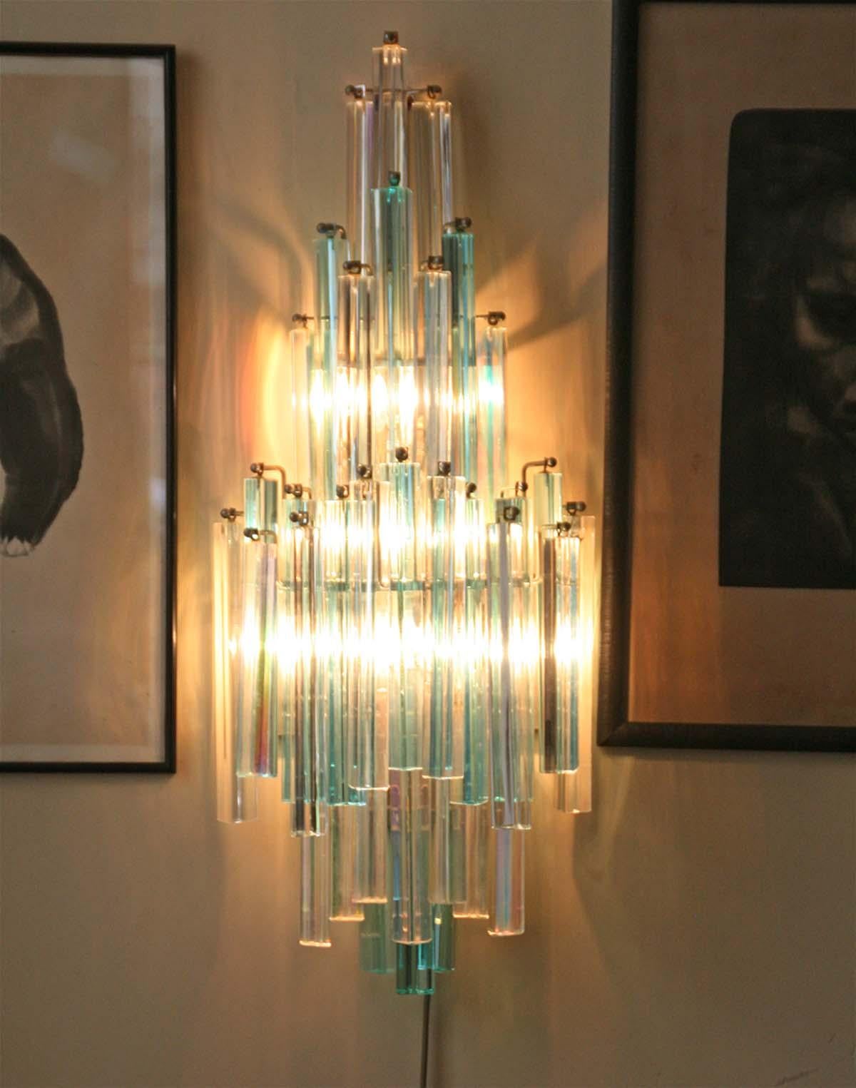 Molded Mid-Century Wall Sconce with Murano Crystal Drops by Paolo Venini