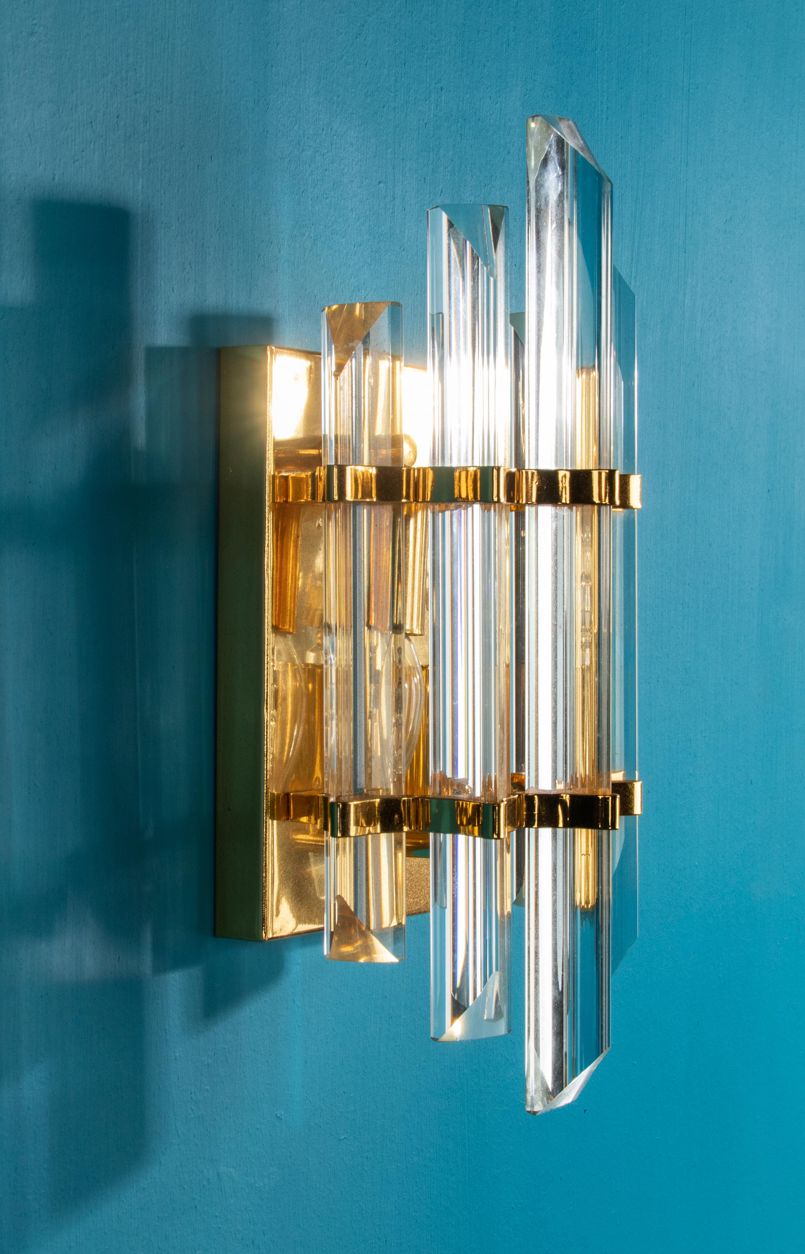 Mid-Century Wall Sconce with Murano Crystal Prism Glass Drops For Sale 6