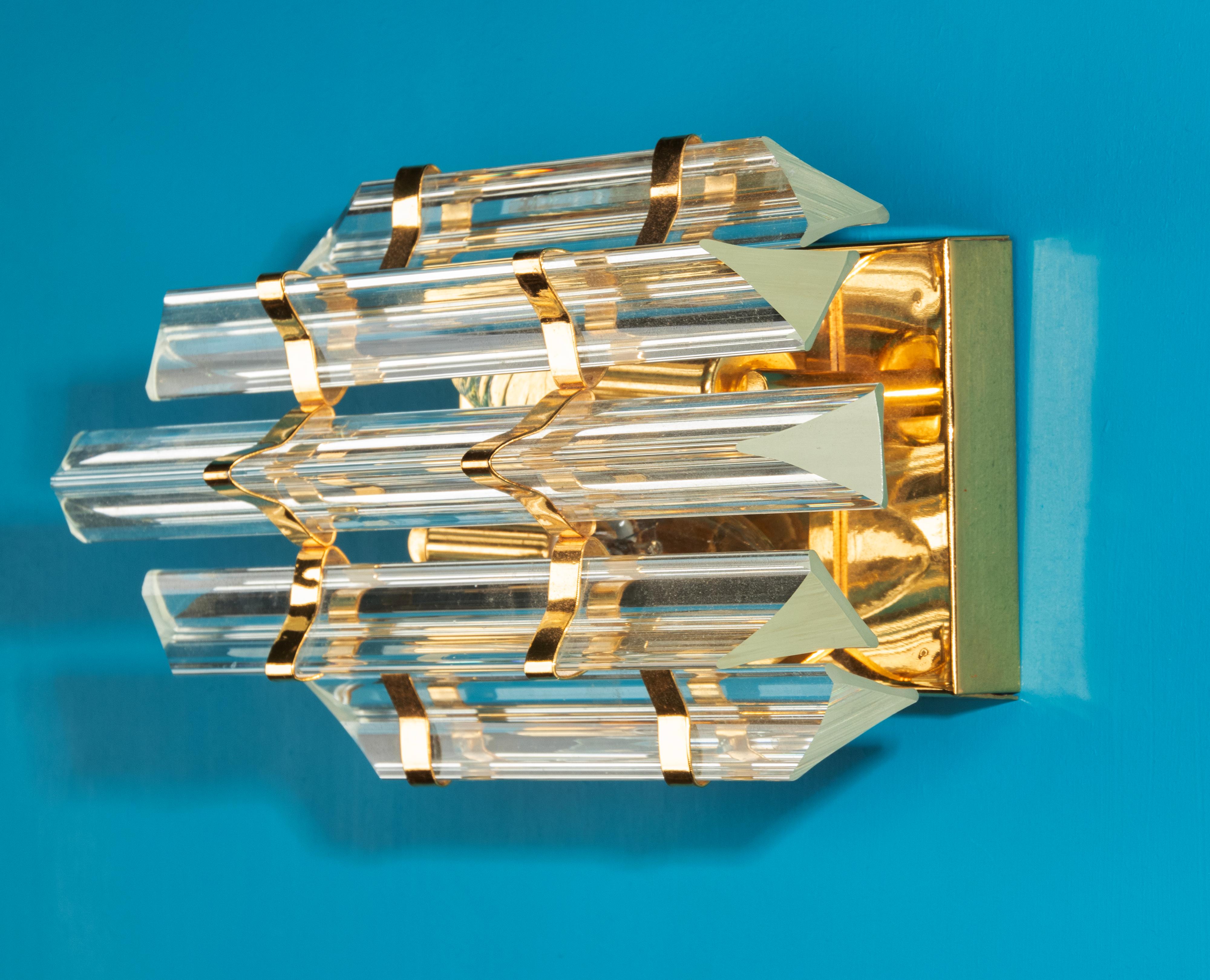 Mid-Century Wall Sconce with Murano Crystal Prism Glass Drops For Sale 9
