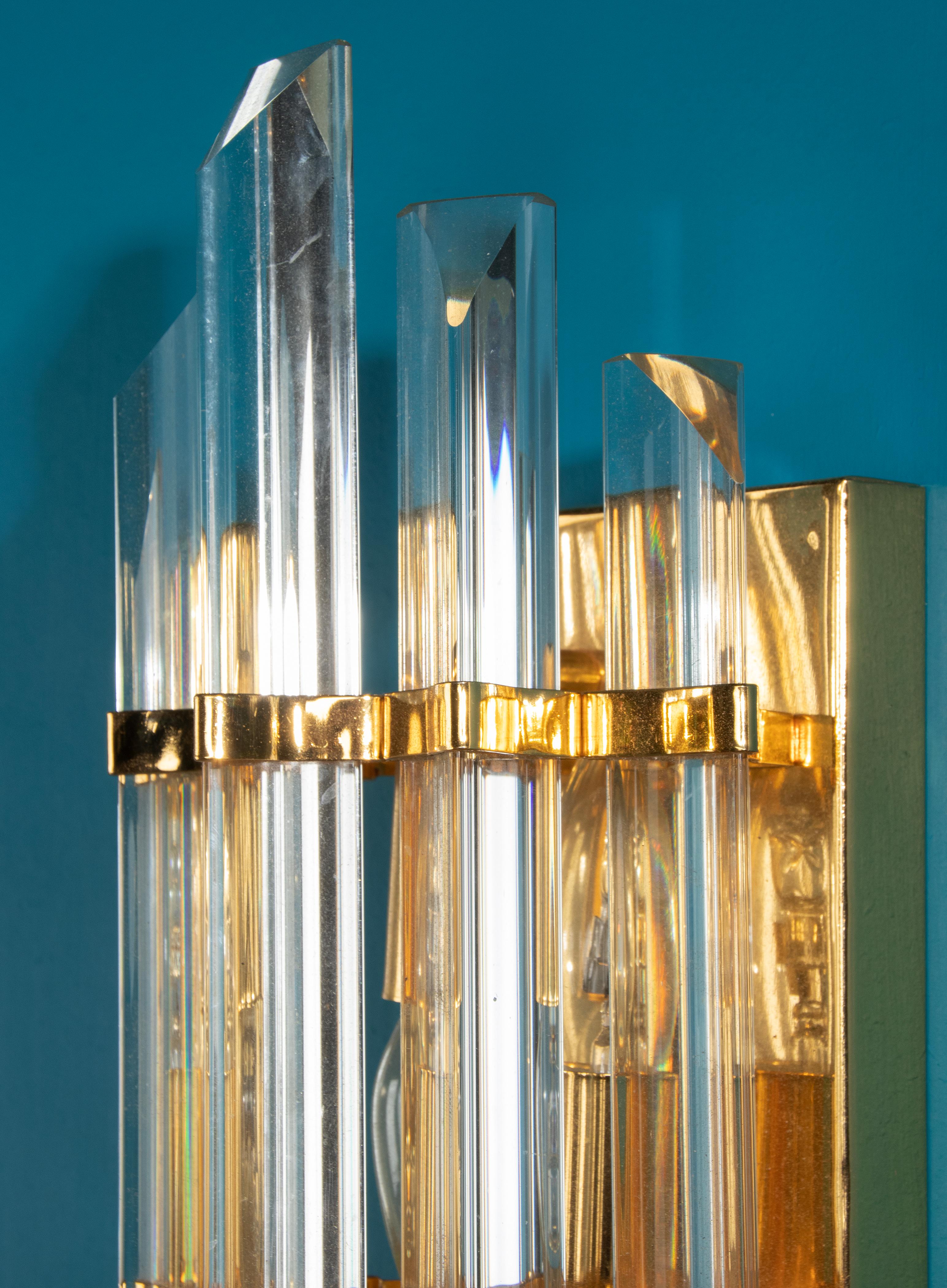 Italian Mid-Century Wall Sconce with Murano Crystal Prism Glass Drops For Sale