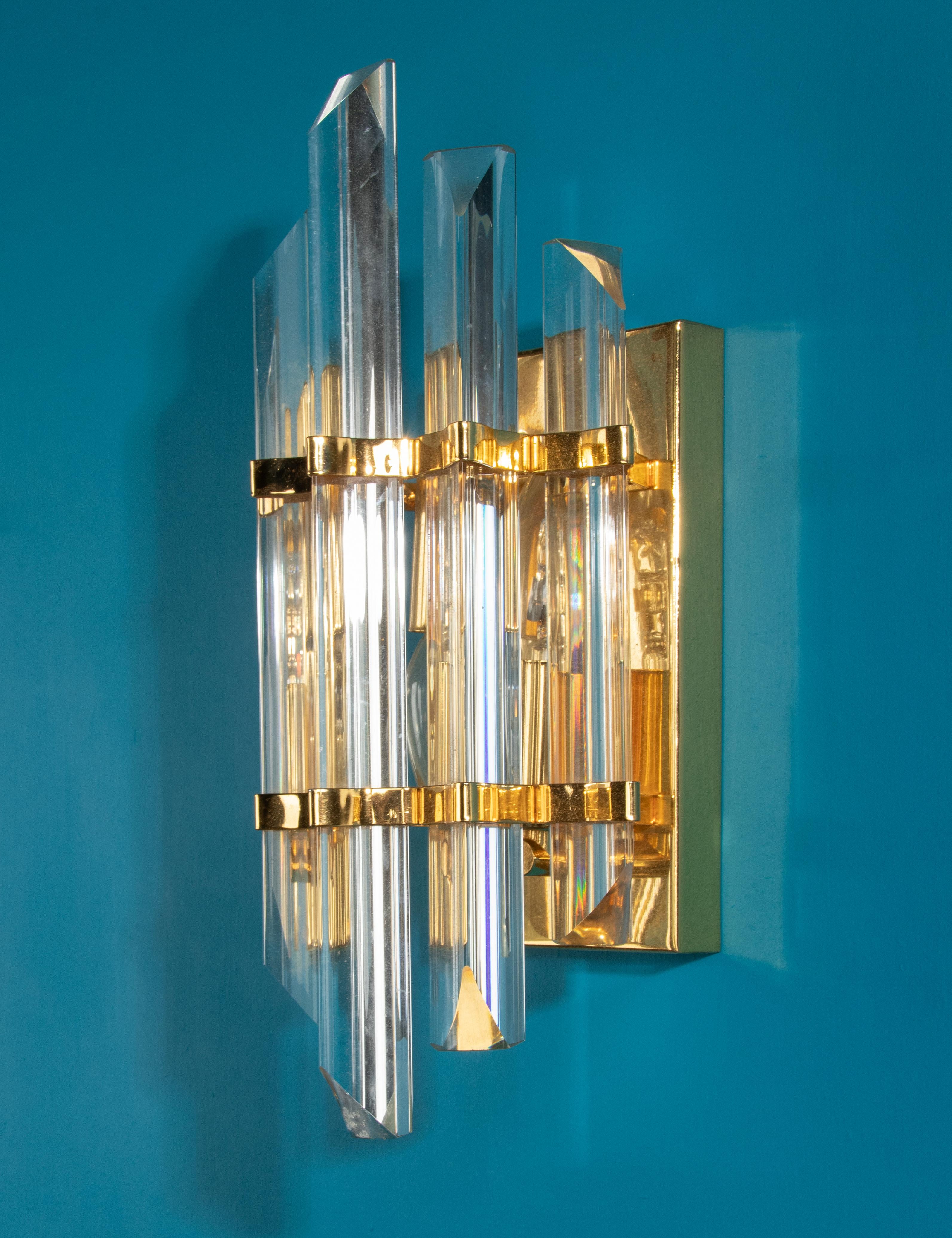 Mid-20th Century Mid-Century Wall Sconce with Murano Crystal Prism Glass Drops For Sale