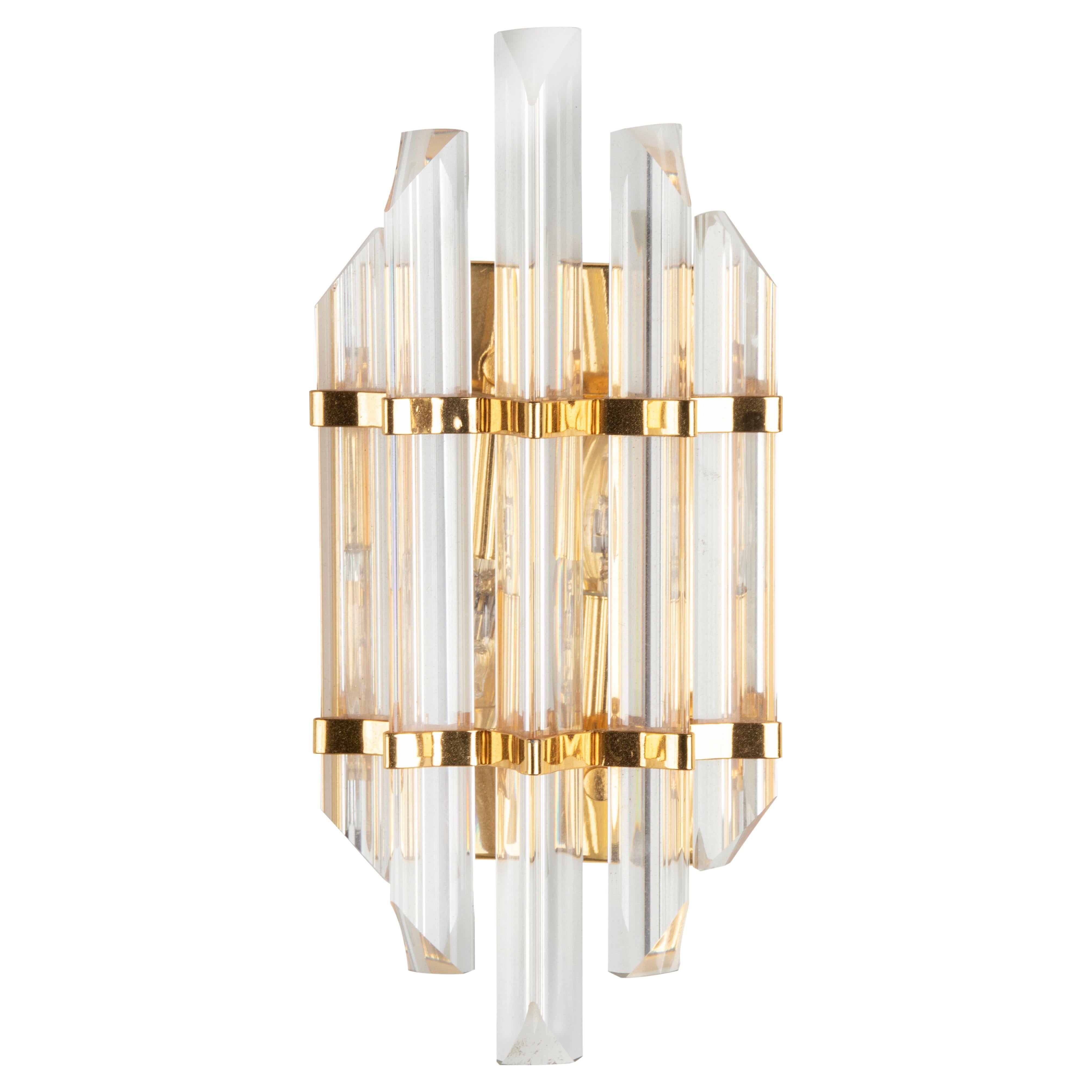 Mid-Century Wall Sconce with Murano Crystal Prism Glass Drops For Sale