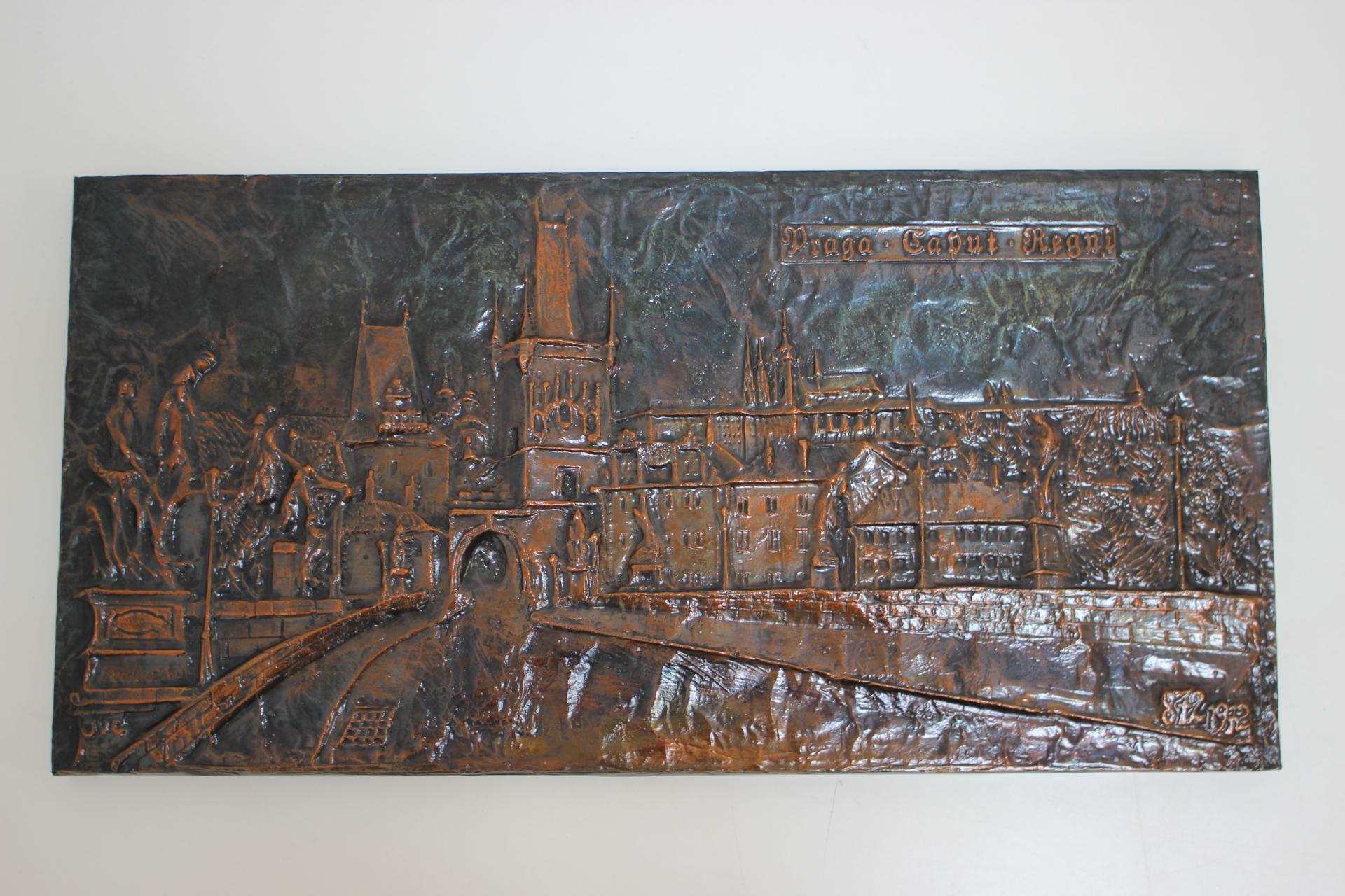 Czech Mid-Century Wall Sculpture Copper Metal, 1972 For Sale