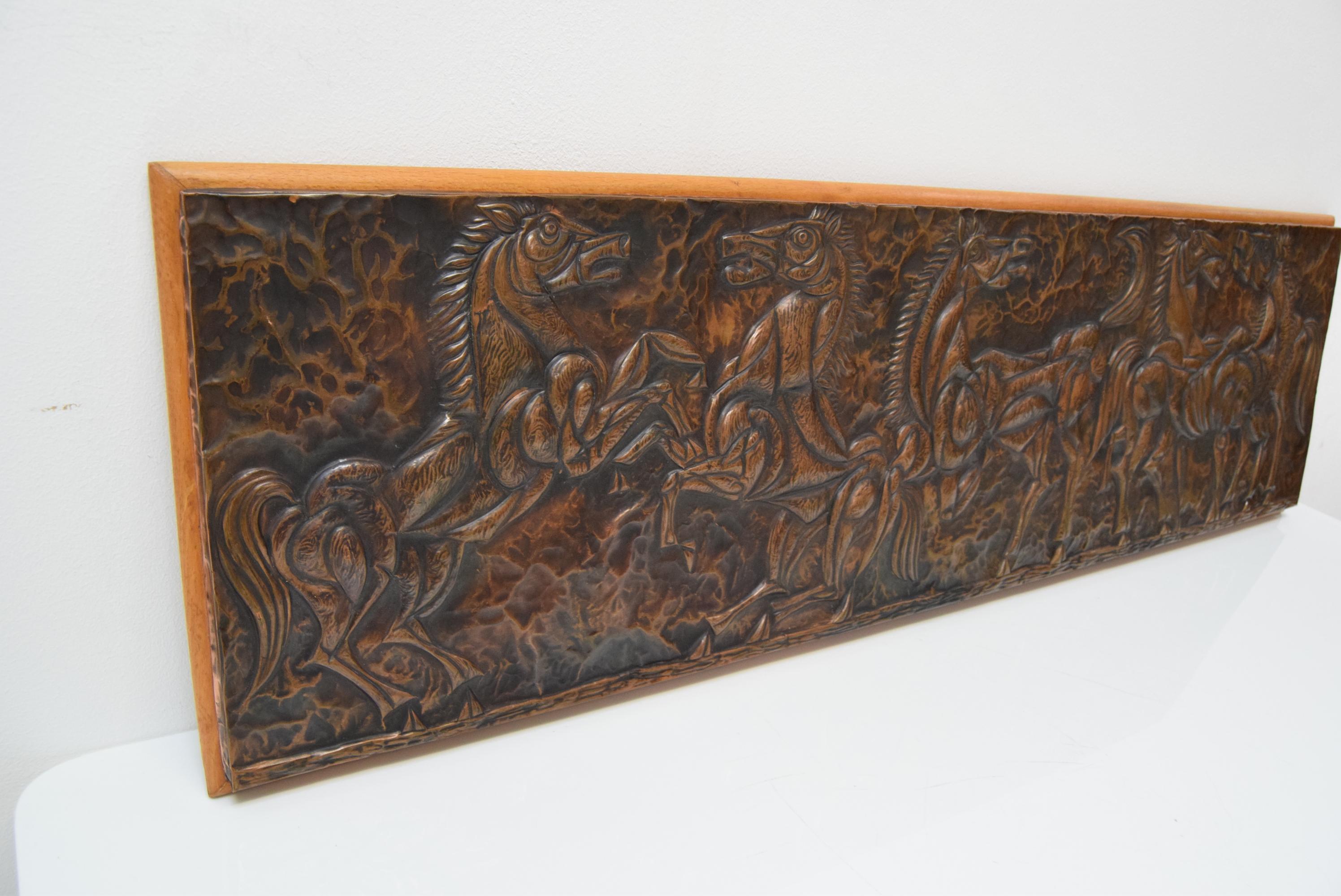 Copper Midcentury Wall Sculpture, Czechoslovakia, 1968 For Sale
