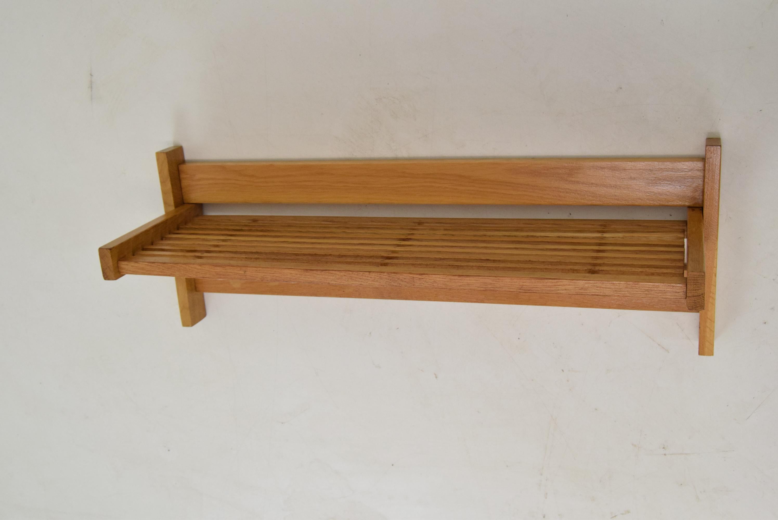Wood Mid-Century Wall Shelf and Hook, 1970's For Sale