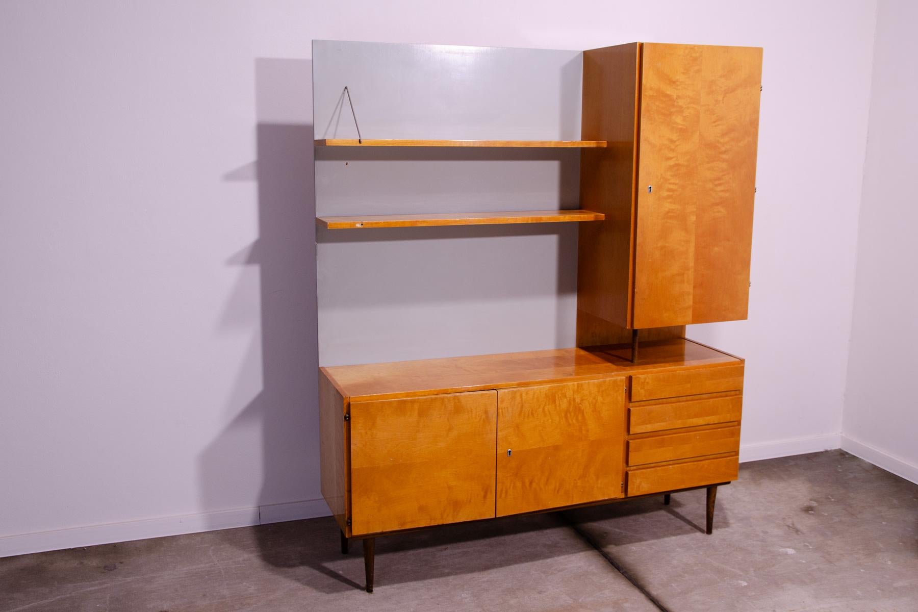 Mid-Century Modern Mid century wall shelf cabinet 1960´s by UP Závody, Czechoslovakia For Sale