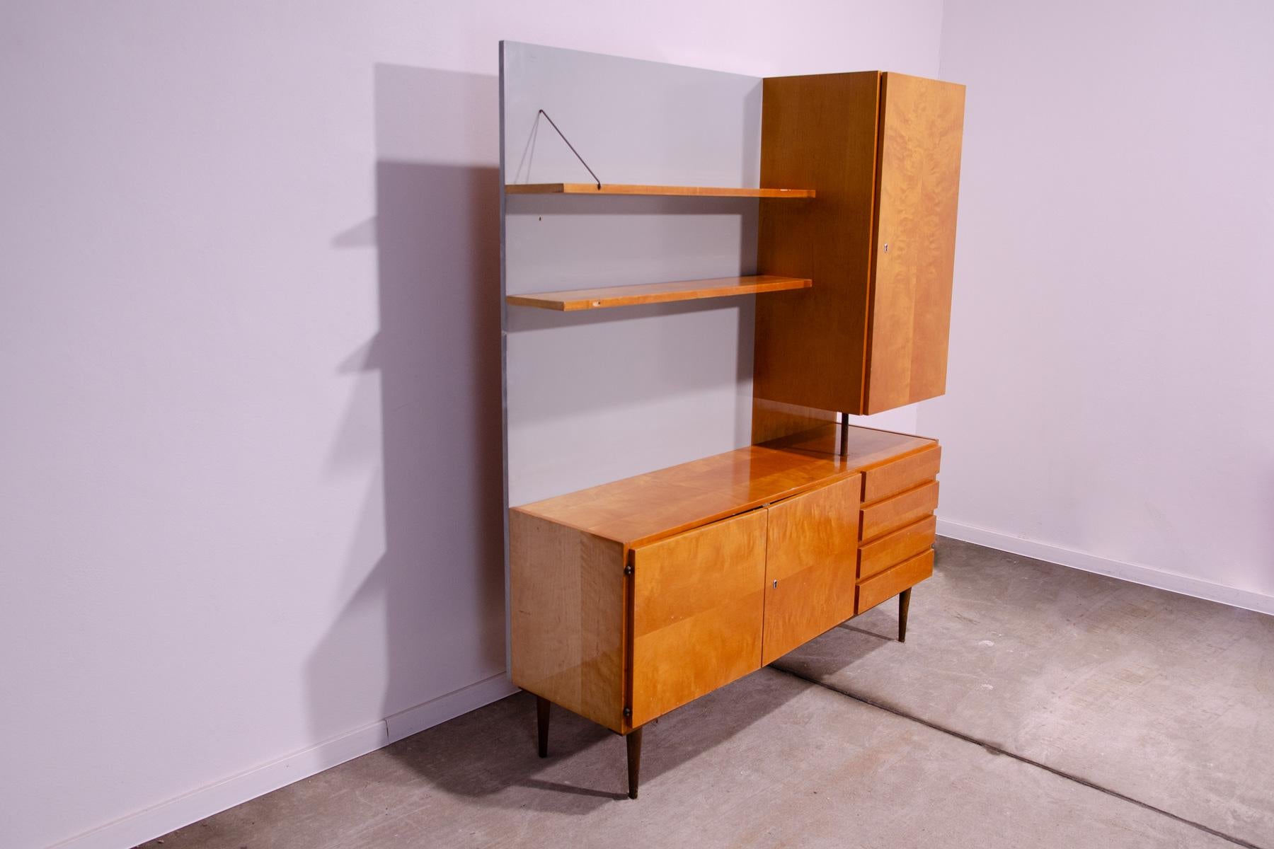Mid century wall shelf cabinet 1960´s by UP Závody, Czechoslovakia In Good Condition For Sale In Prague 8, CZ