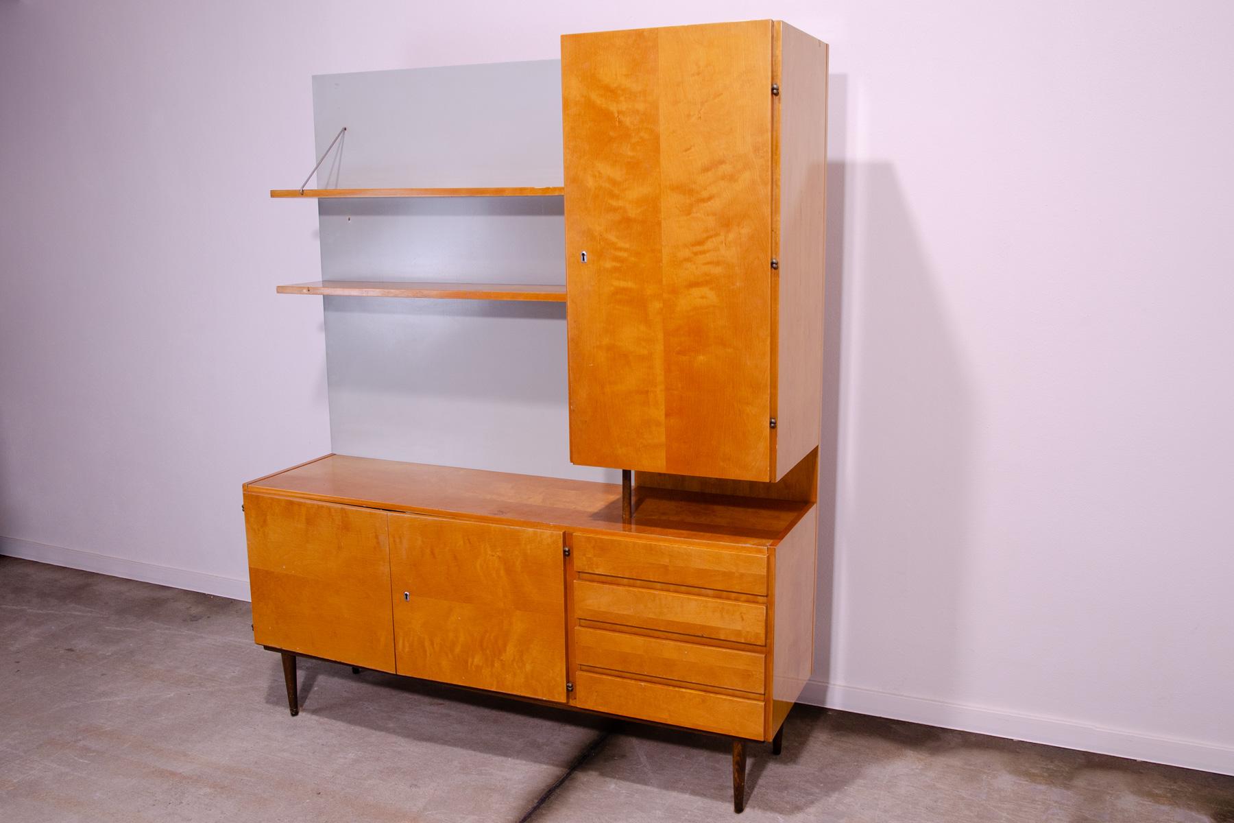 20th Century Mid century wall shelf cabinet 1960´s by UP Závody, Czechoslovakia For Sale