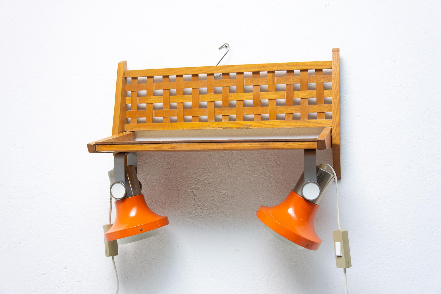 Mid-Century Modern Mid Century Wall Shelf with Built-In Lamps by Uluv, Czechoslovakia 1960´s For Sale