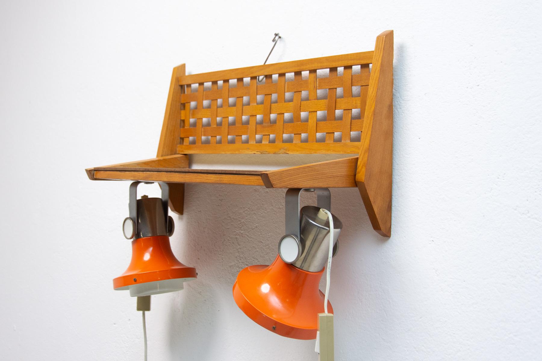 20th Century Mid Century Wall Shelf with Built-In Lamps by Uluv, Czechoslovakia 1960´s For Sale