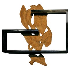 Midcentury Wall Shelf with Hand Carved Leaf Pattern