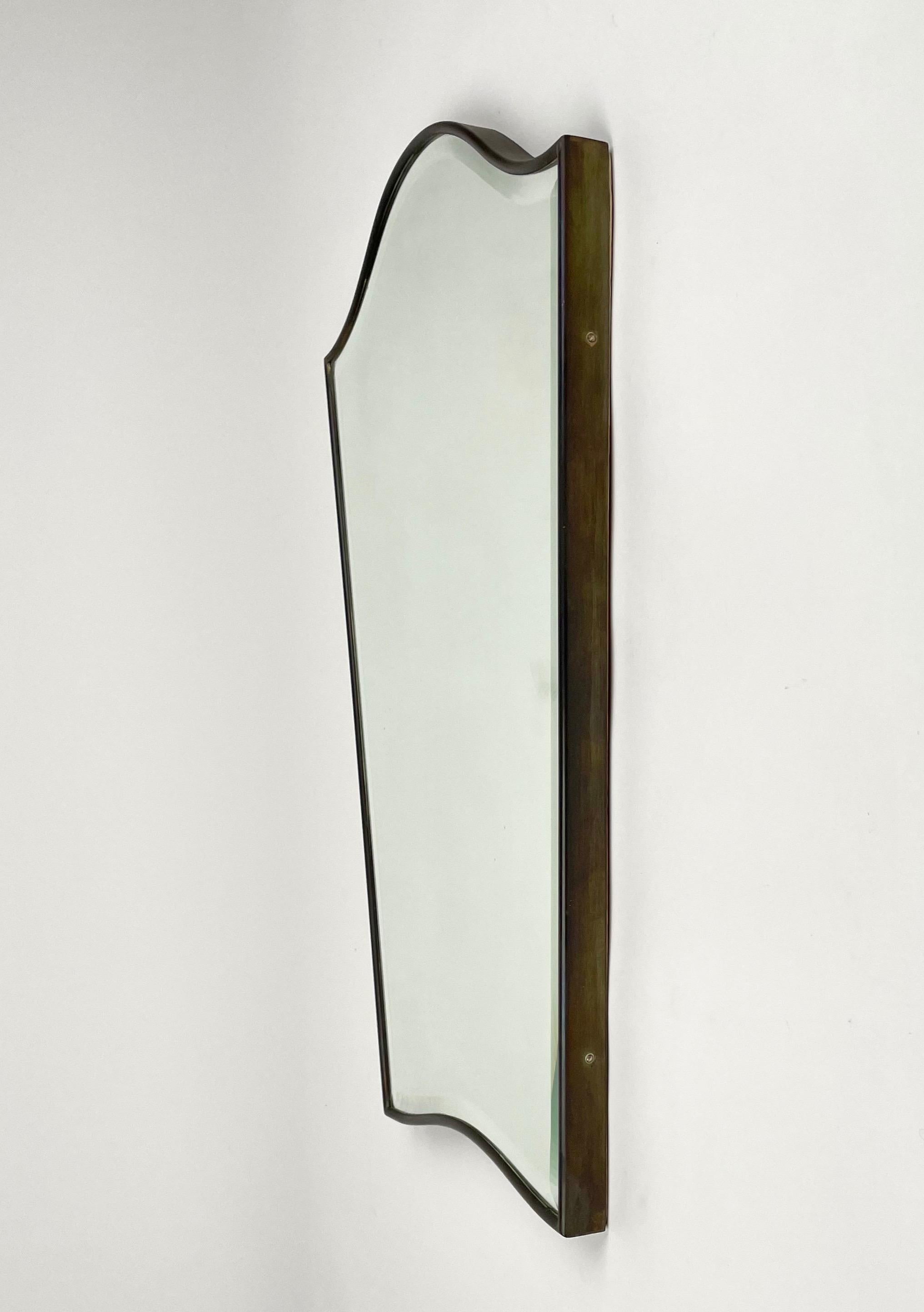 Mid-Century Wall Shield Mirror with Brass Gio Ponti Style, Italy 1950s 3