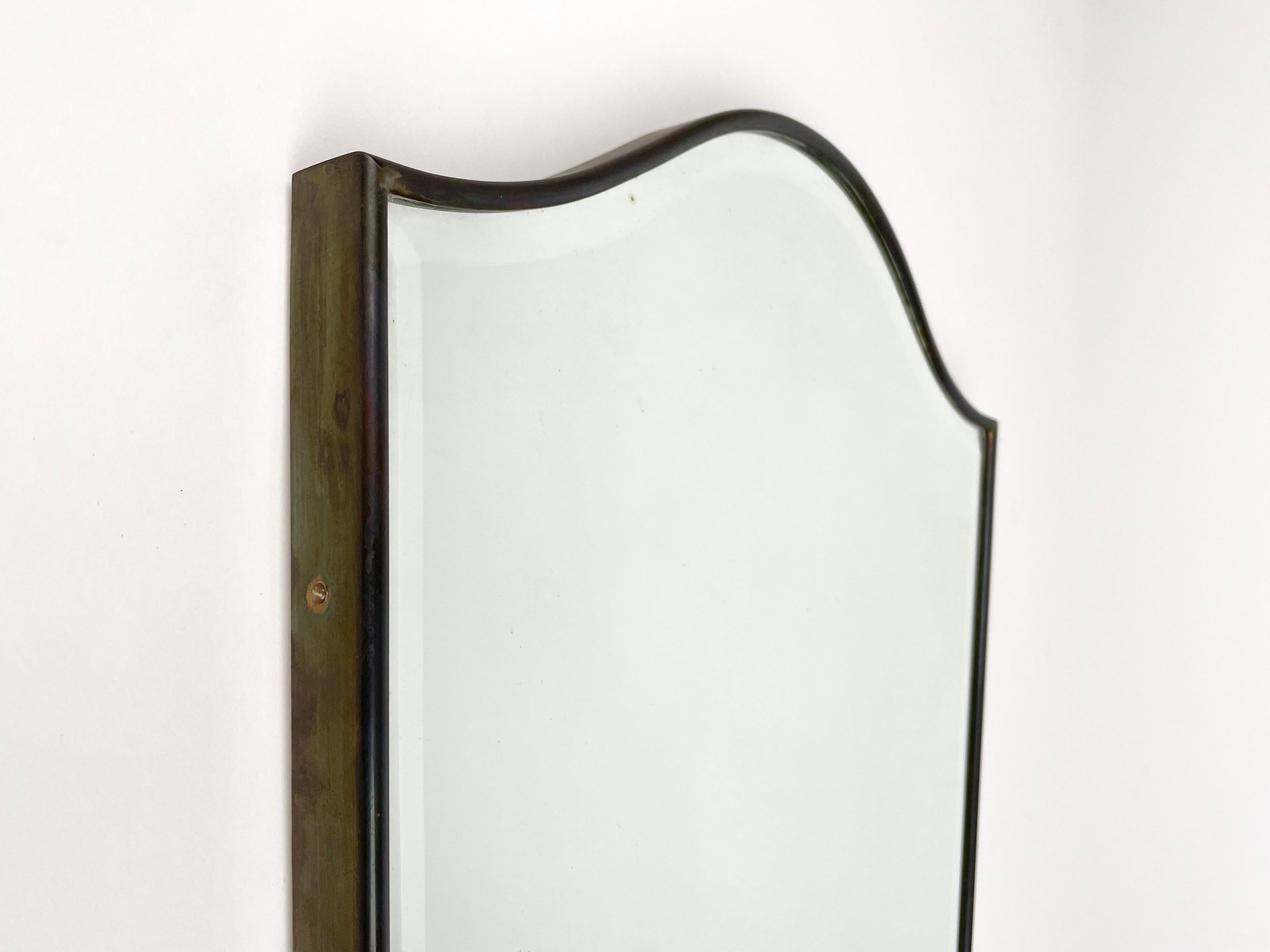 Mid-Century Wall Shield Mirror with Brass Gio Ponti Style, Italy 1950s 1