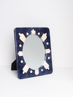 Mid-Century Wall & Table Mirror in Glazed Ceramic - Blue & White Enamel - 1960s