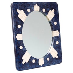 Mid-Century Wall & Table Mirror in Glazed Ceramic - Blue & White Enamel - 1960s