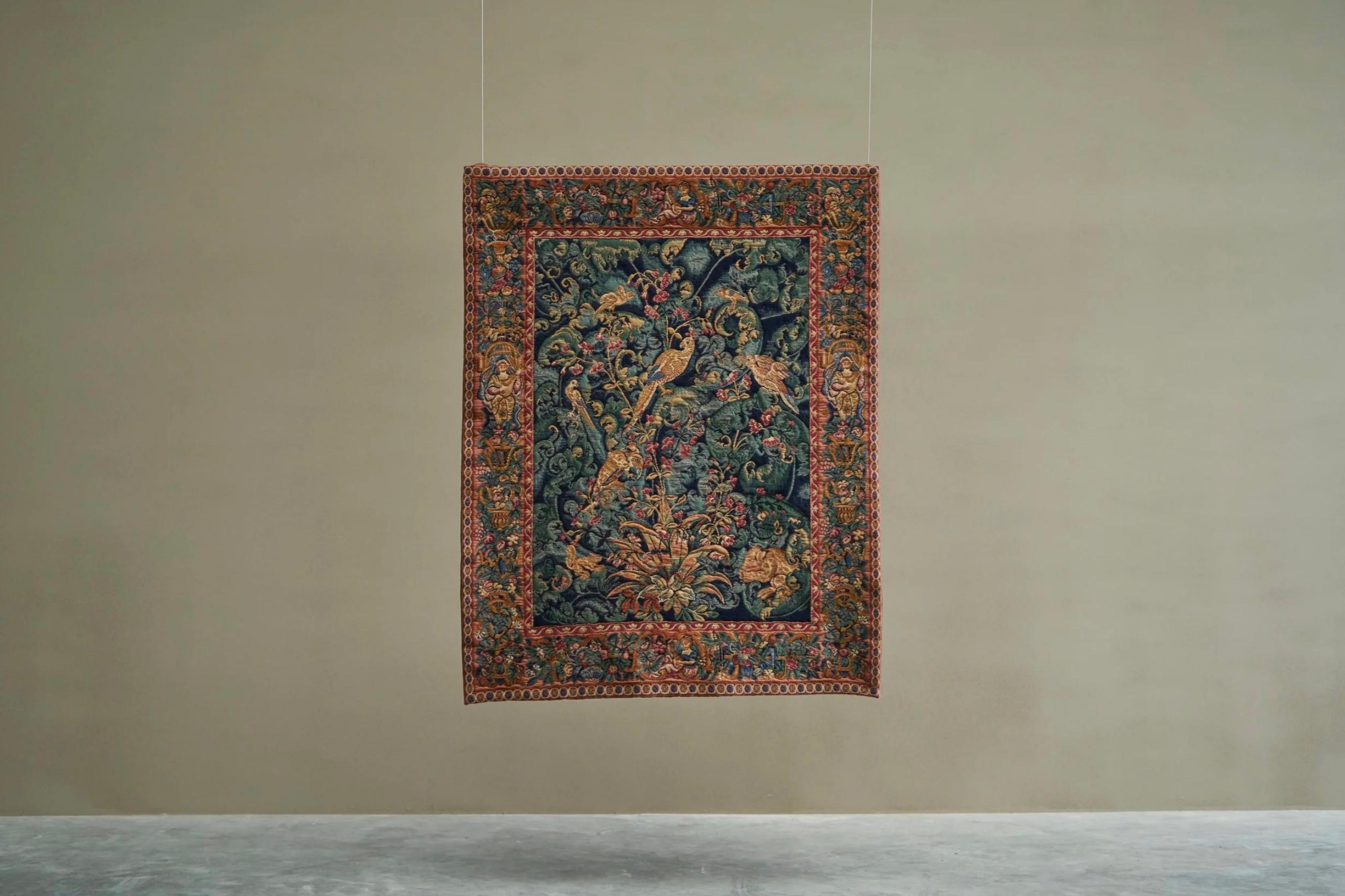 Mid Century Wall Tapestry with Birds, Animals and Foliage Belgium 1960s

A wonderful mid century Belgian wall tapestry with birds. Great colors and design, with wonderful detailed decoration with birds, animals and rich foliage. Around the edge