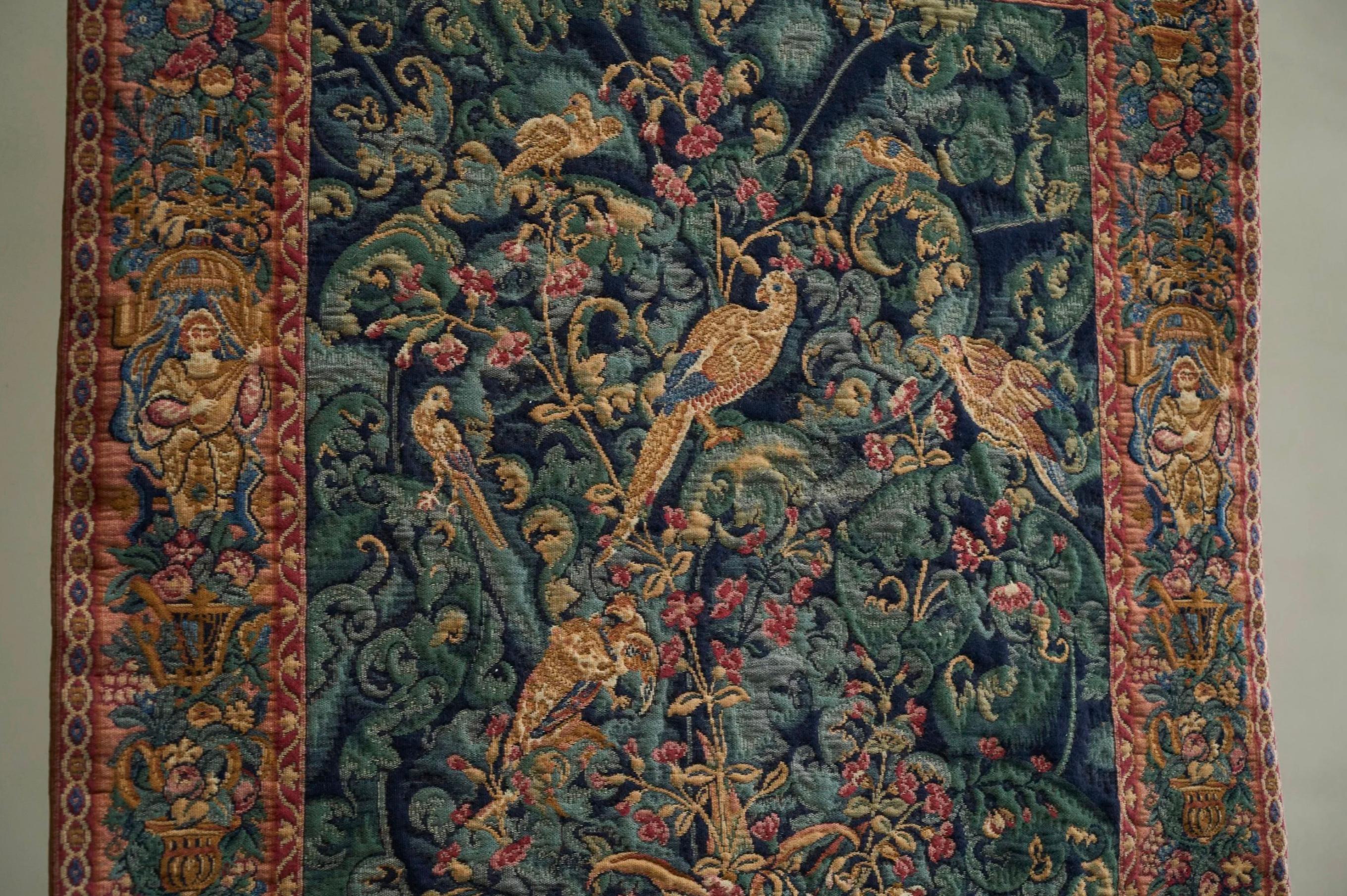 Mid-Century Modern Mid Century Wall Tapestry with Birds, Animals and Foliage Belgium 1960s For Sale