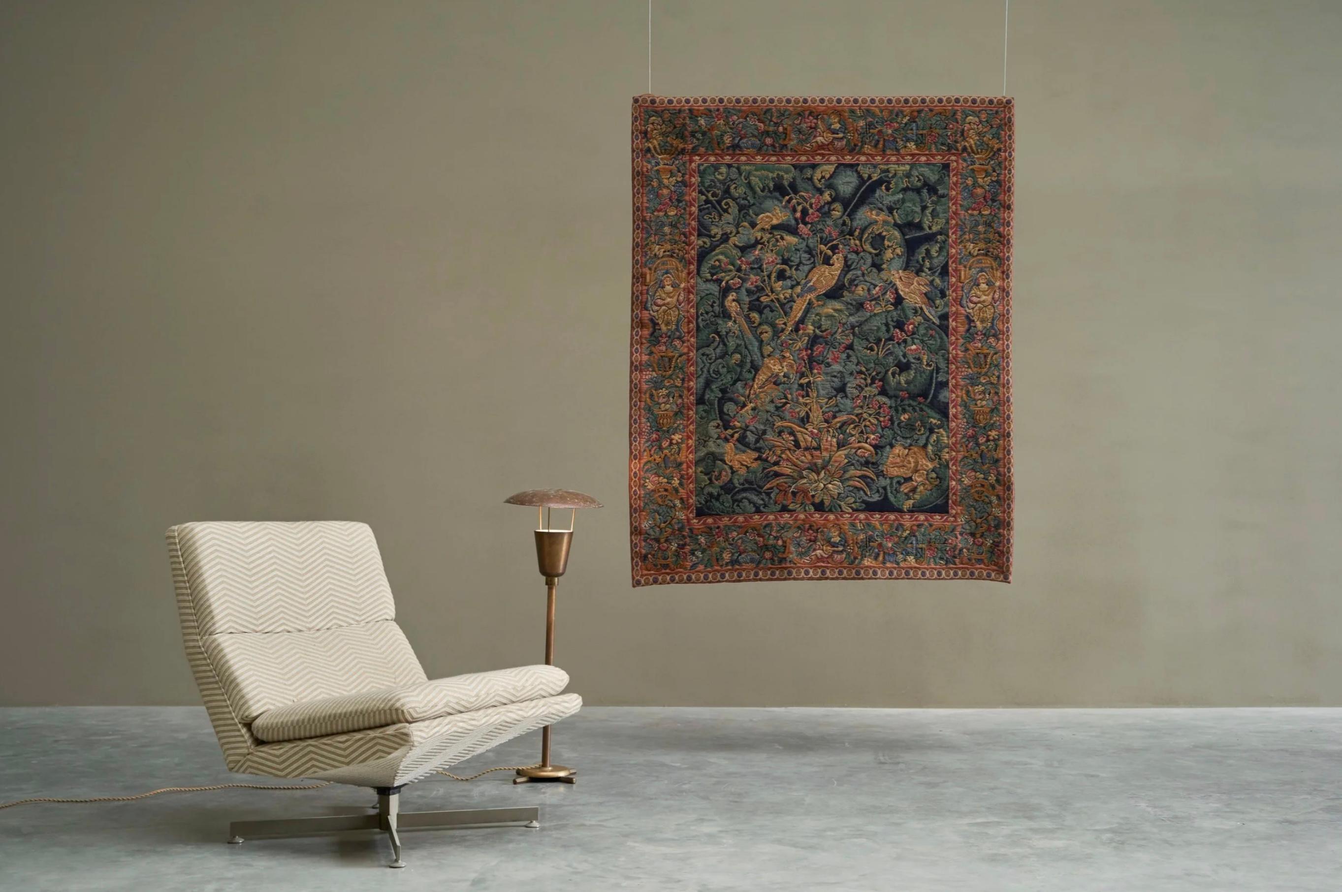 Belgian Mid Century Wall Tapestry with Birds, Animals and Foliage Belgium 1960s For Sale