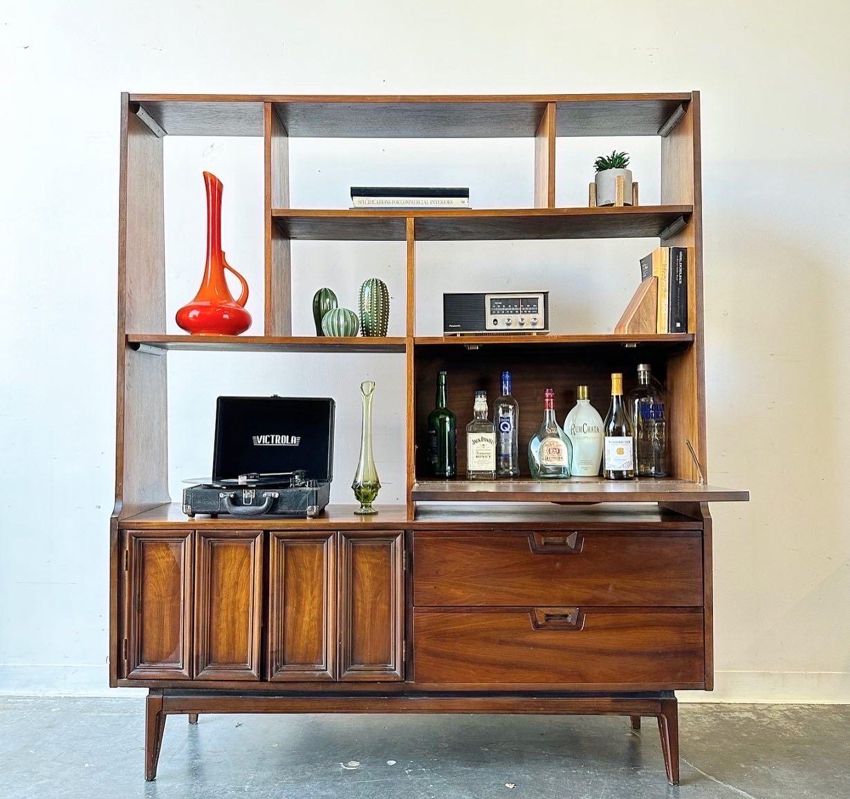 JB van Sciver wall unit 

Gorgeous vintage piece in great original condition with minimal wear .

Tons of storage, drop down bar space.

Dimensions:
60” x 16” x 70” H.